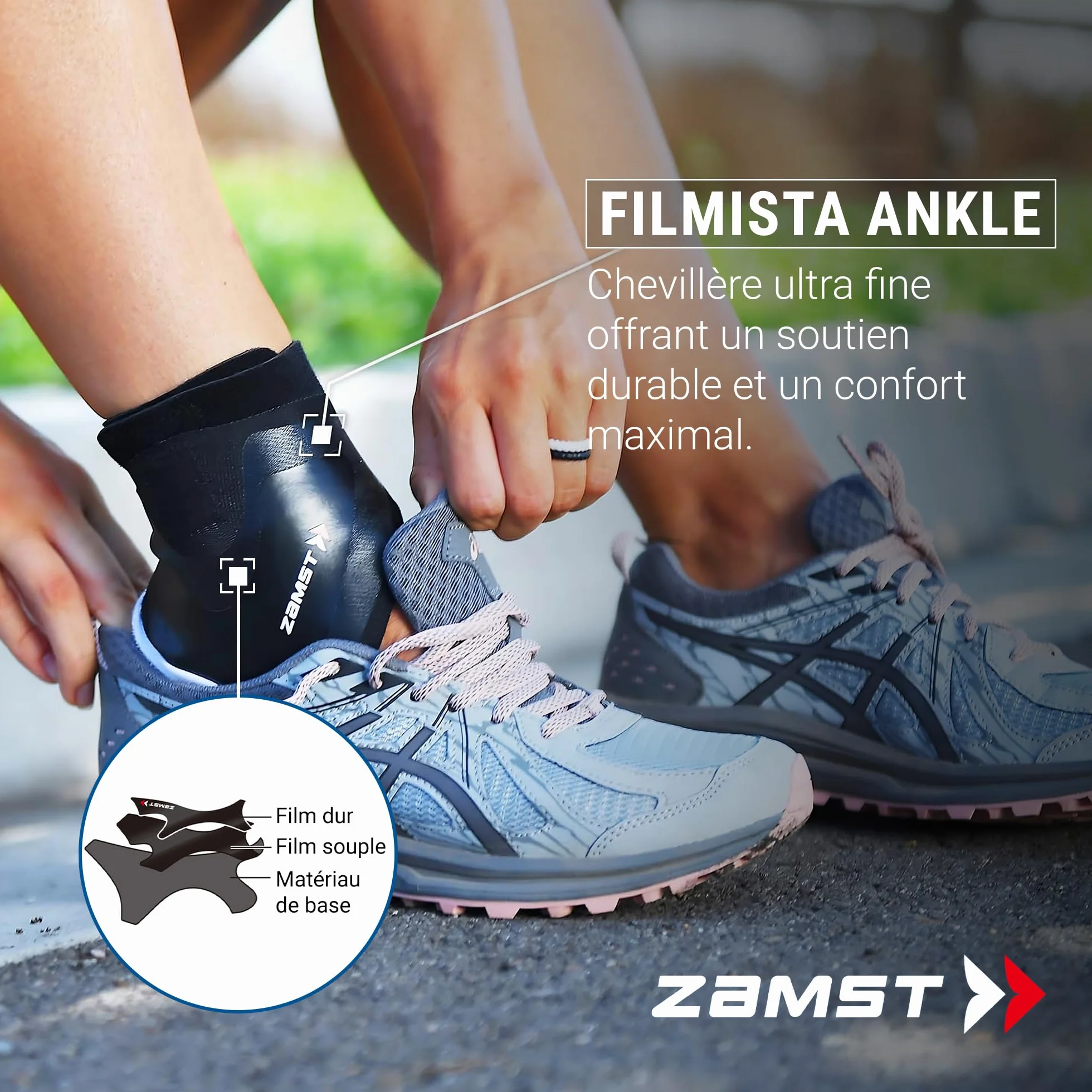 Zamst Filmista Chevillère - Orthèse de Cheville Ultra-Fine pour le Sport, Support Stabilisant - Droit, L