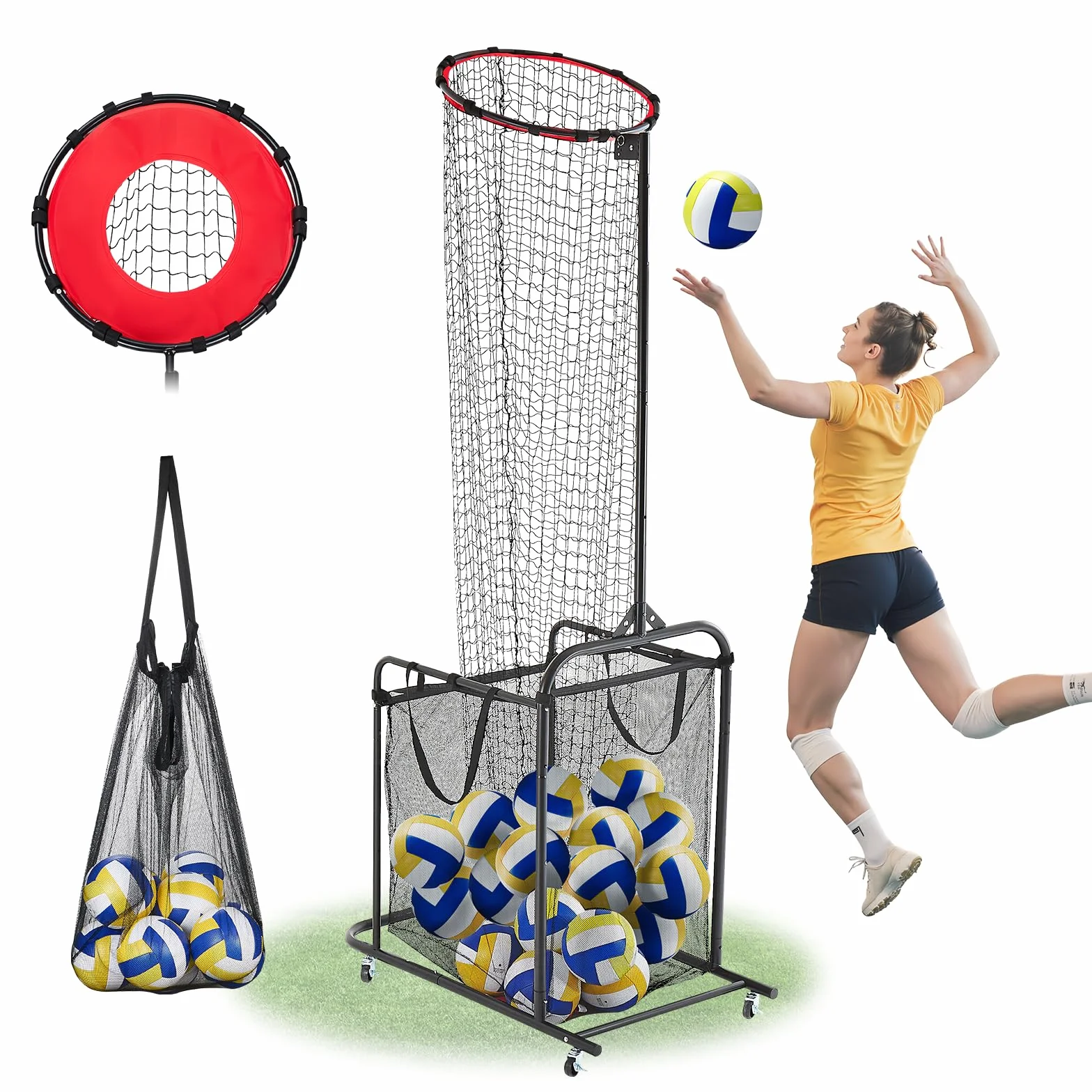 VEVOR Système de filet d'entraînement de volley-ball 20,3 x 3,7 x 3,4 m filet portable 14 filets
