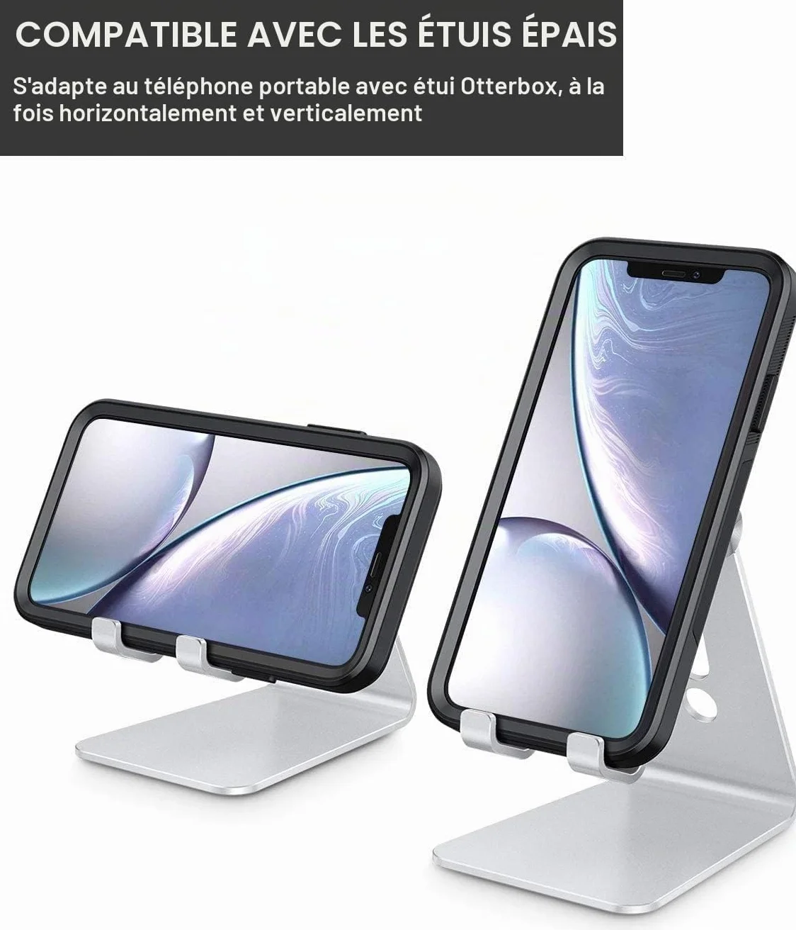 OMOTON, Support Téléphone Bureau Multi-Angles Réglable, Support Téléphone Portable en Aluminium Compatible avec iPhone 13 Pro/13/12 Pro Max/12/11 Pro/XR, Samsung S20/S10/S9, Argenté