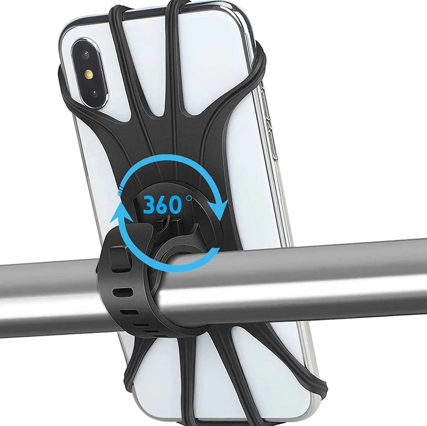 Support en silicone pour téléphone portable pour vélo, universel, rotatif à 360°, compatible avec iPhone SE/11/12/13/14 Pro Max/X/XS MAX/XR/8'' à 6,5'' Smartphones