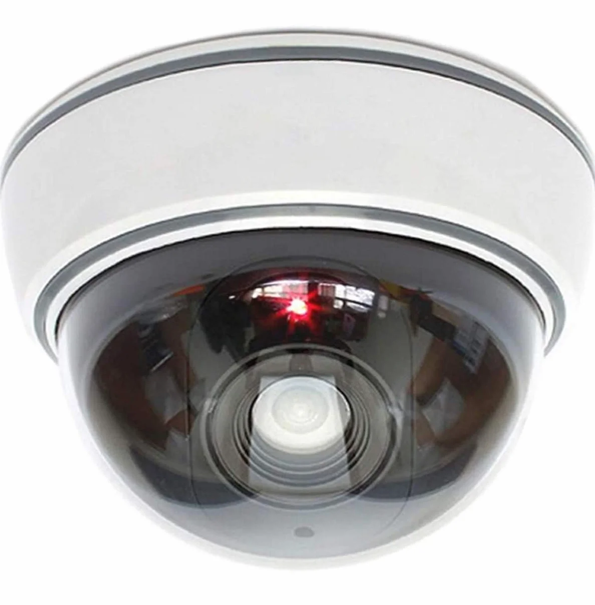 Caméra factice avec objectif, lumière LED rouge, vidéosurveillance, imitation réaliste, pour mur, plafond, blanche