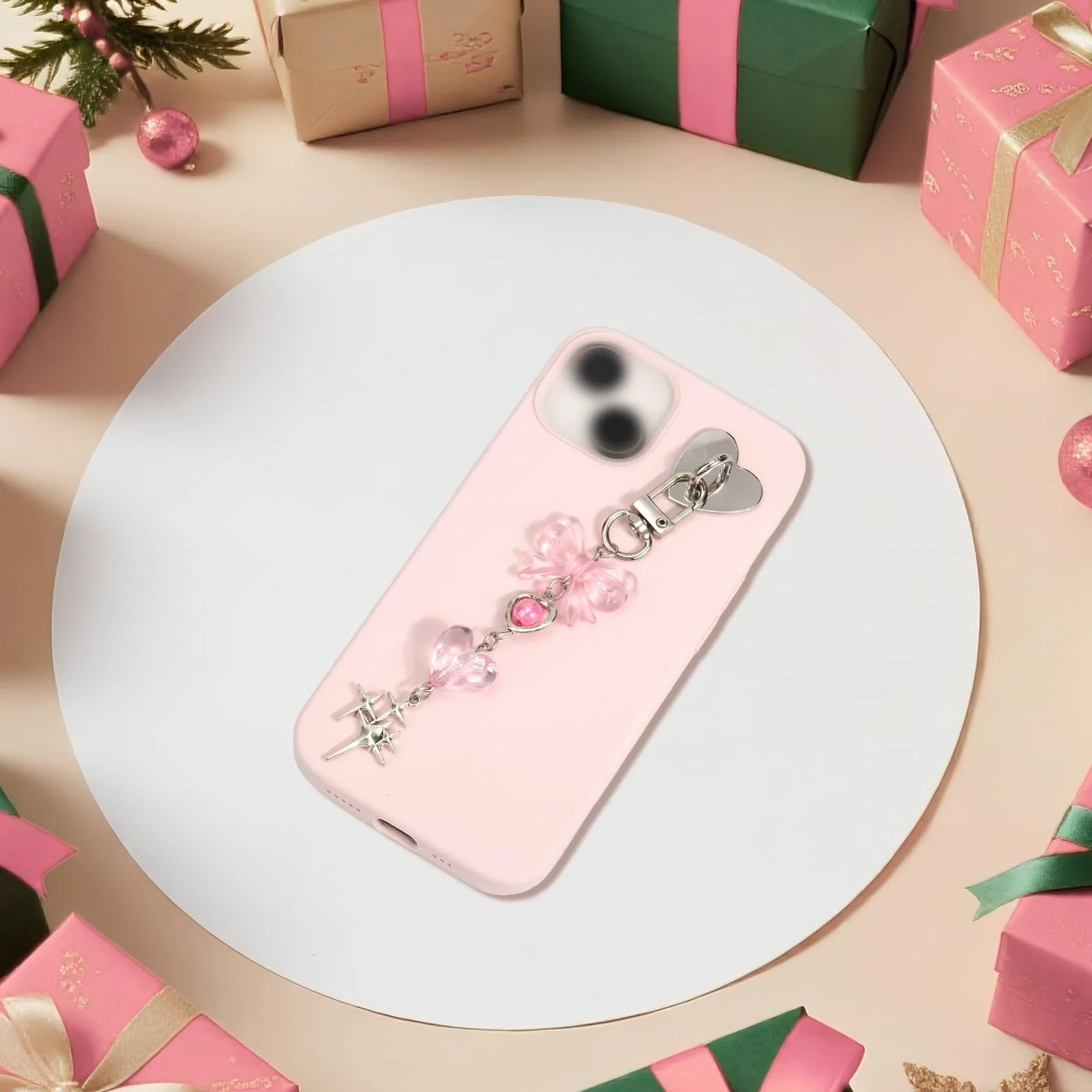 Chaîne de Charme pour Kindle, Délicate avec Nœud Cœur Étoile, Accessoire pour Étui de Téléphone Tablette Liseuse (Rose)