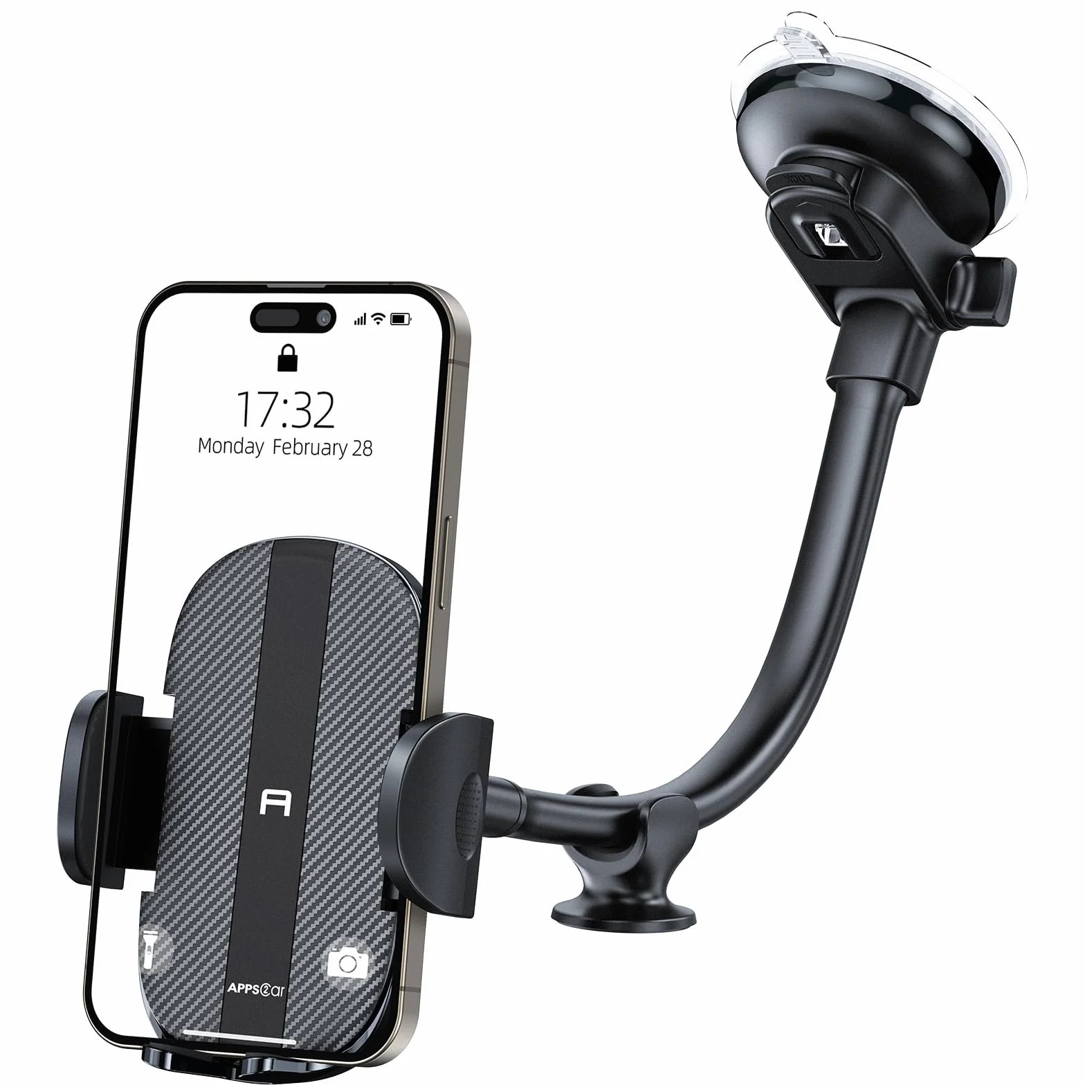 APPS2Car Support de téléphone de Voiture pour Pare-Brise - Ventouse Plus Forte - Support de téléphone pour Tableau de Bord de Voiture - Compatible avec iPhone 14/13/12 Pro Max, Samsung S22 et Plus