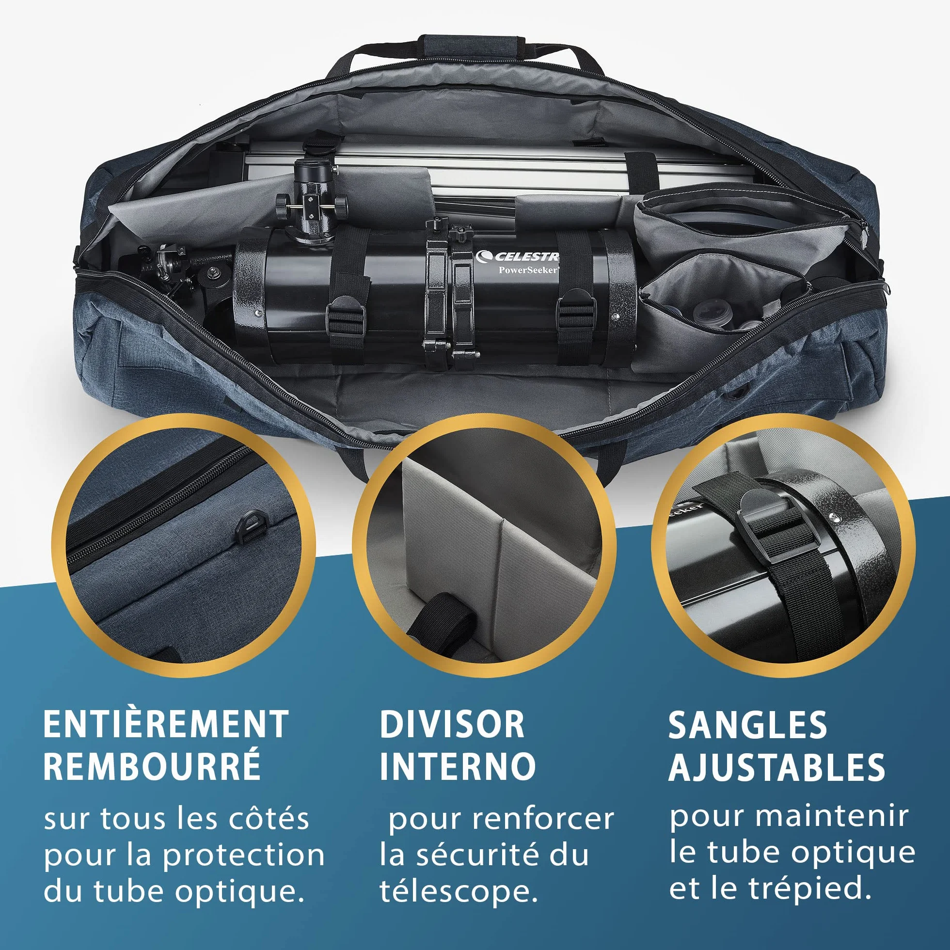 Sac télescope Polyvalent – Sac Transport rembourré, bandoulière réglable & Rangement – Hydrofuge – Compatible avec Les télescopes Celestron (101,6x29,2x22,9 cm)