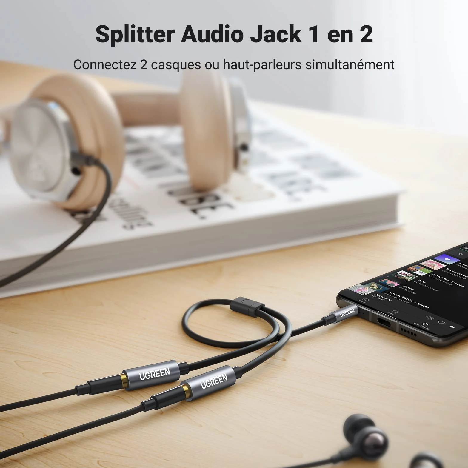 UGREEN Splitter Audio Jack 3.5mm Mâle vers Double Jack Femelle Adaptateur Casque Écouteur Câble Stéréo Compatible avec PC Téléphone Tablette iPod PS4 MP3 MP4 Écouteurs Enceinte 20CM