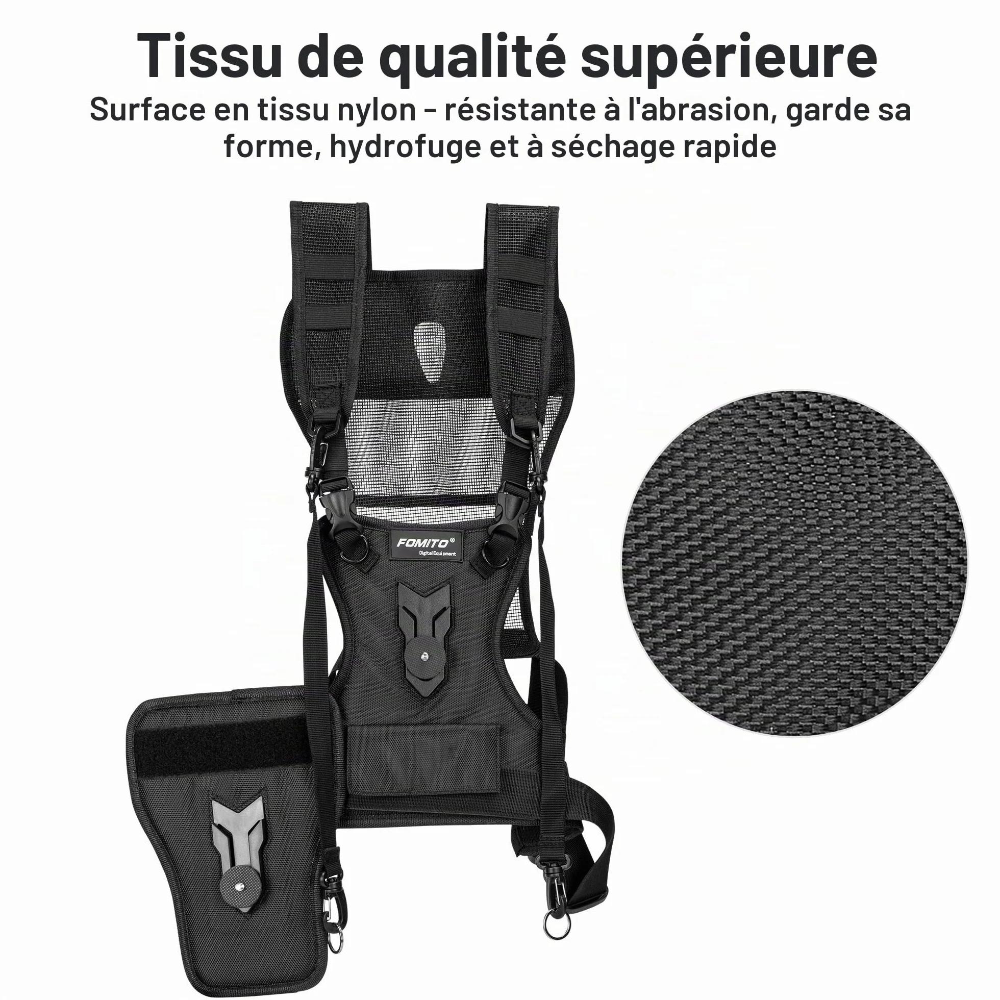 FOMITO Camera Chest Harness System Gilet de transport multi-appareil photo avec étui latéral Gris Compatible avec Canon Nikon Sony Panasonic Olympus DSLR