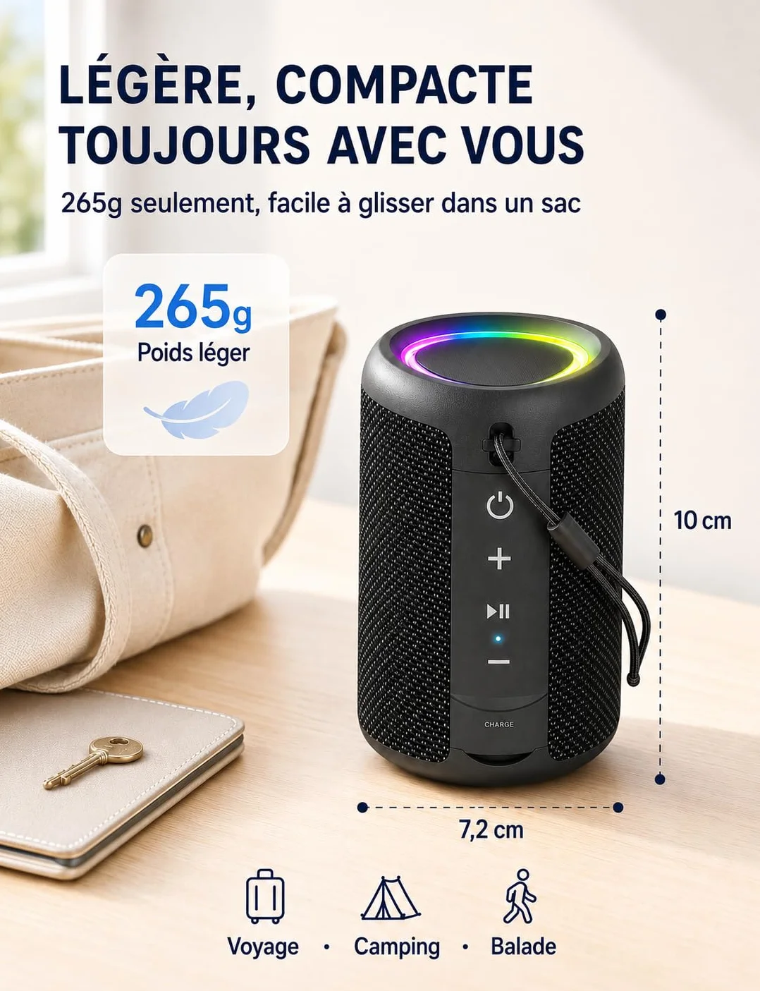 Enceinte Bluetooth Portable 15W Bluetooth 5.3 15H Autonomie Mini Haut-Parleur sans Fil TWS IPX5 Étanche