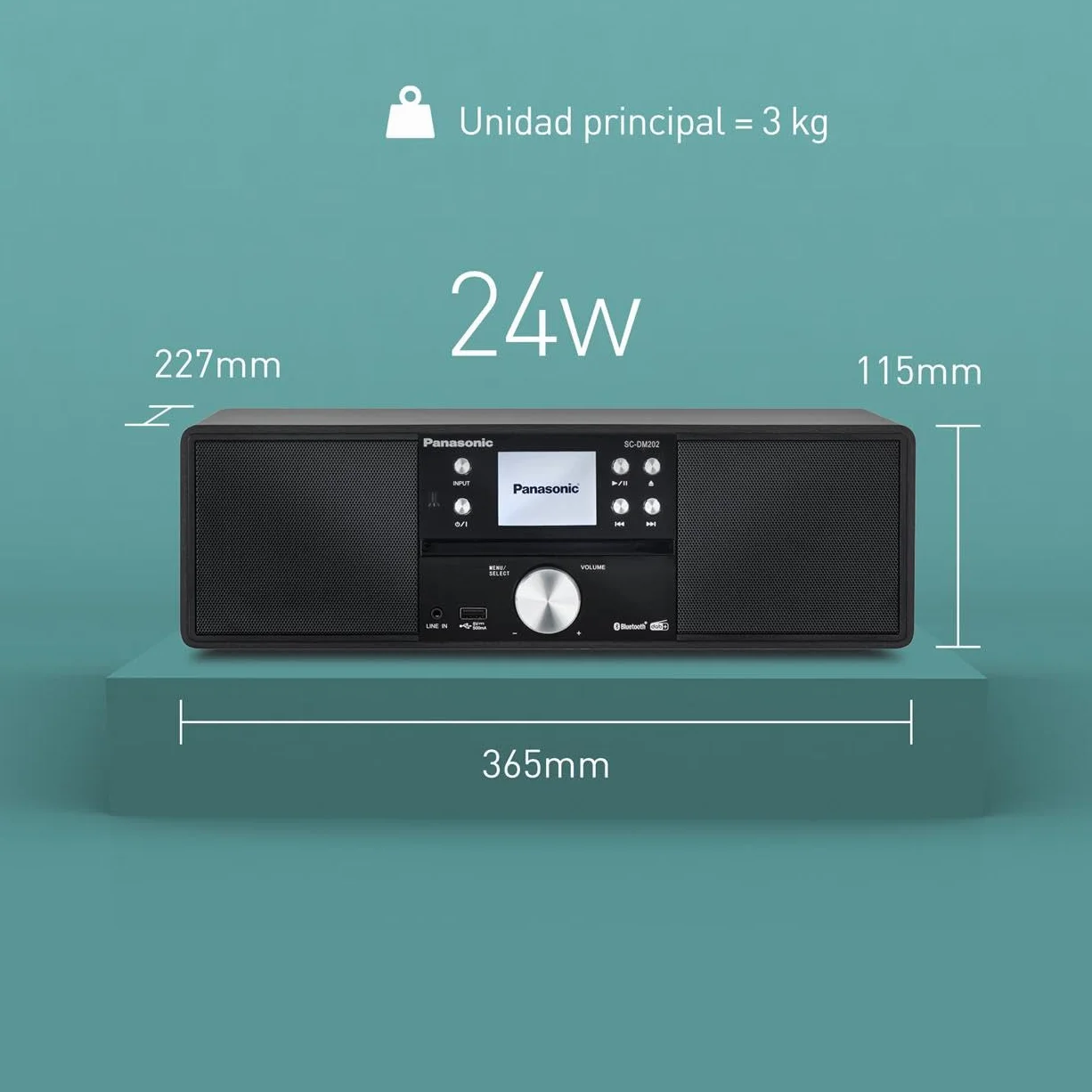 Panasonic SC-DM202EG-K Microchaîne Hi-Fi Compacte CD Radio DAB+/FM USB Bluetooth 24W Noir