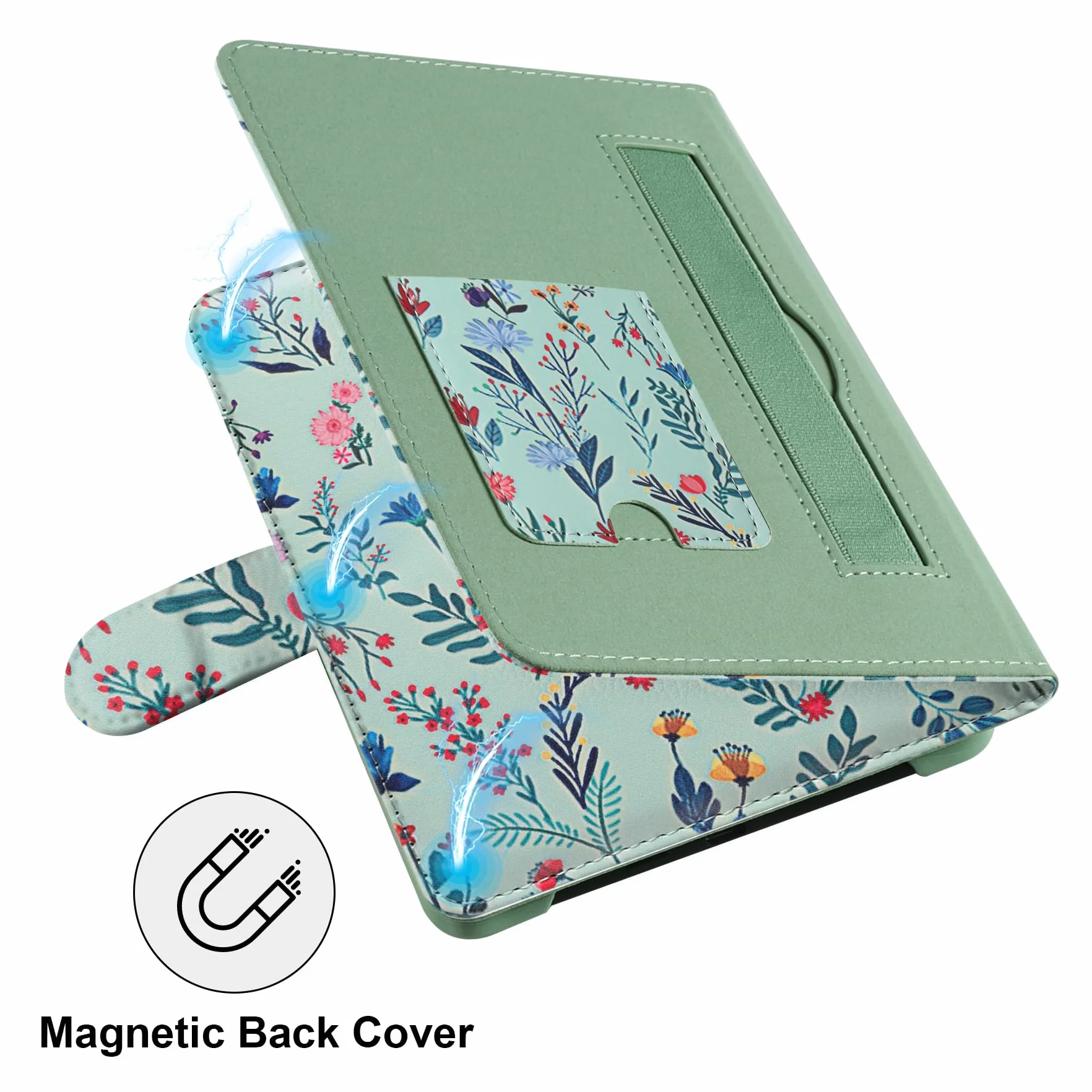 HoYiXi Universel Étui pour 6" Paperwhite /6" Kindle 2025 & 2019 Compatibilité Kobo/Voyaga/Pocketbook/Tolino eReader,Étui de Protection pour eReader 6 Pouce avec Porte-Cartes Intégré,Fleur 1