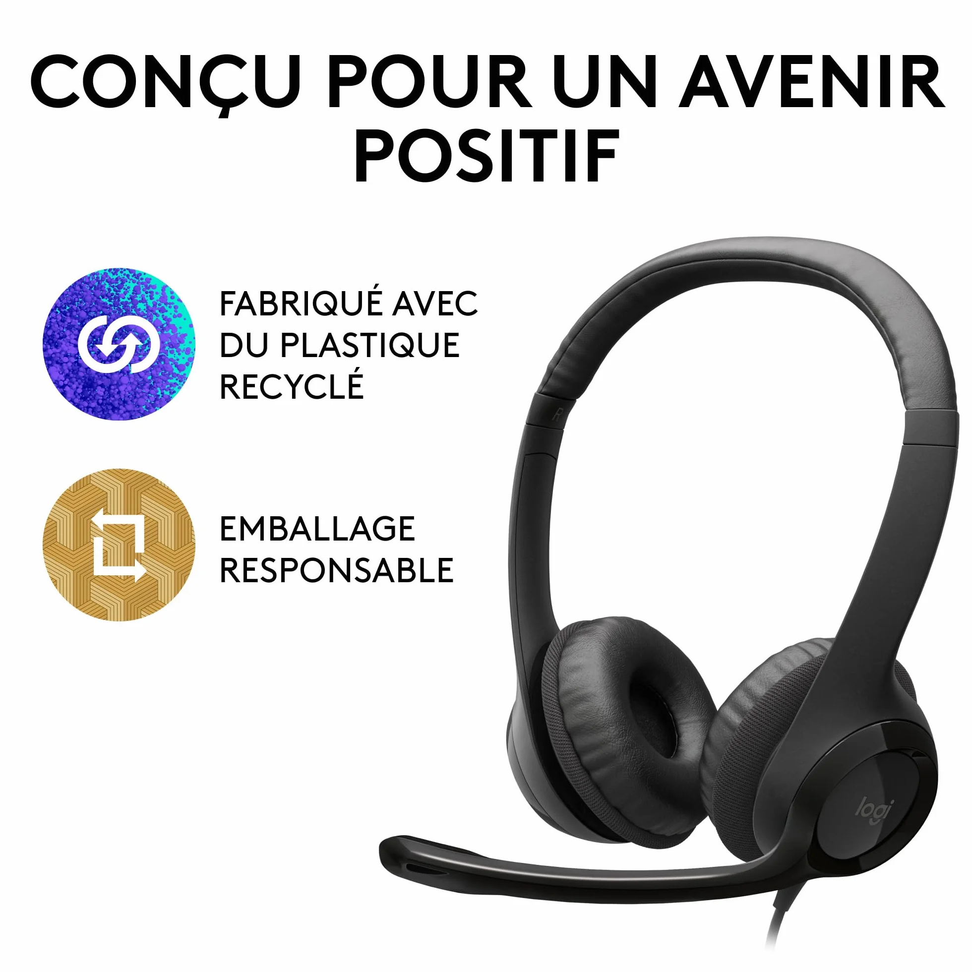 Logitech H390 Casque Filaire pour PC/Ordinateur Portable, Casque Stéréo avec Microphone Antibruit, USB-A, Commandes en Ligne, Compatible avec Chromebook - Noir