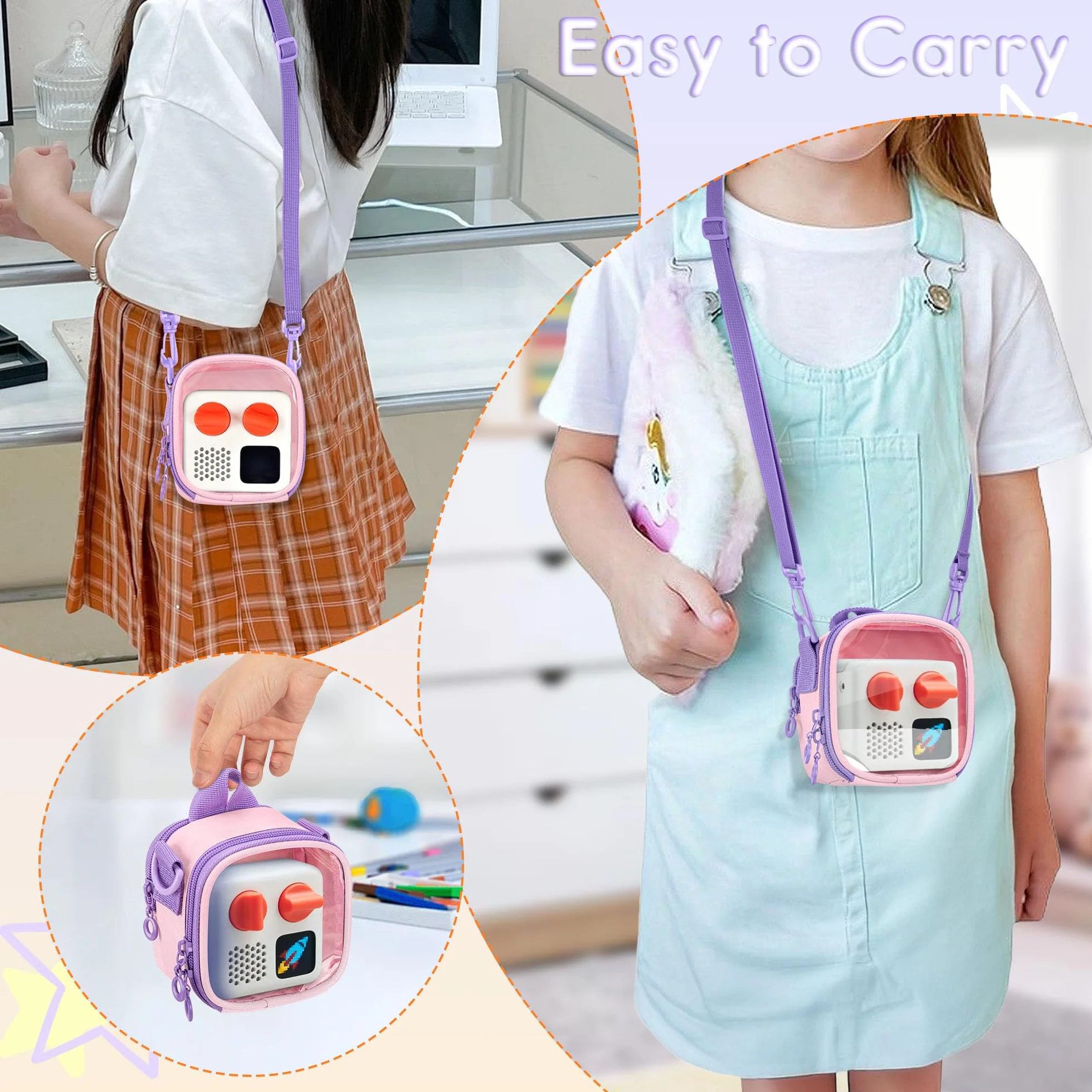 LoDrid Étui de Transport Compatible avec Yoto Mini (édition 2024), Sac de Rangement Portable pour Lecteur Audio avec bandoulière Amovible, Poche arrière pour Cartes ou Accessoires, Violet