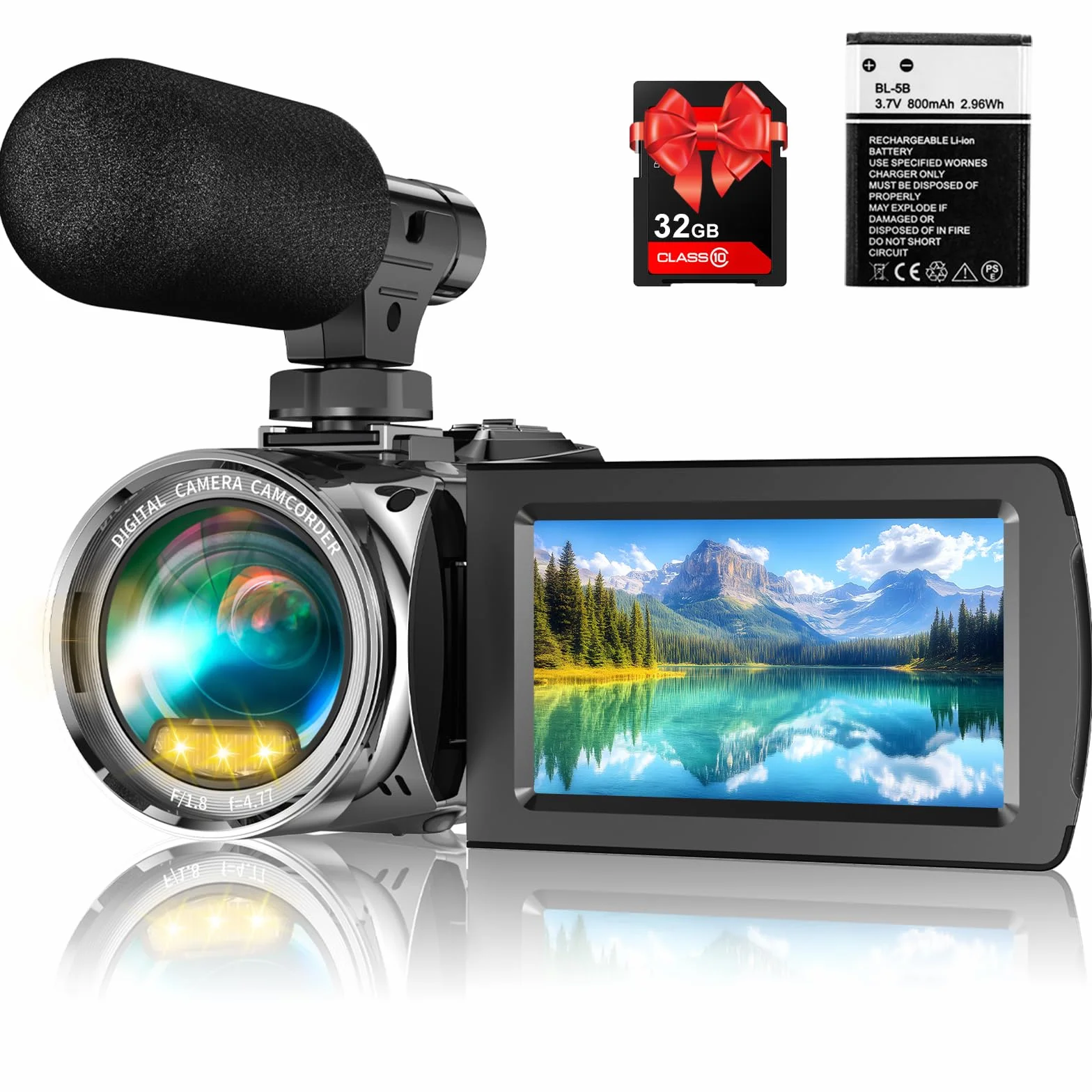 4K Caméra Vidéo Ultra HD 1080P pour Youtube, Zoom Numérique 18X, Écran IPS 3 Pouces Rotatif à 270°, Microphone Intégré