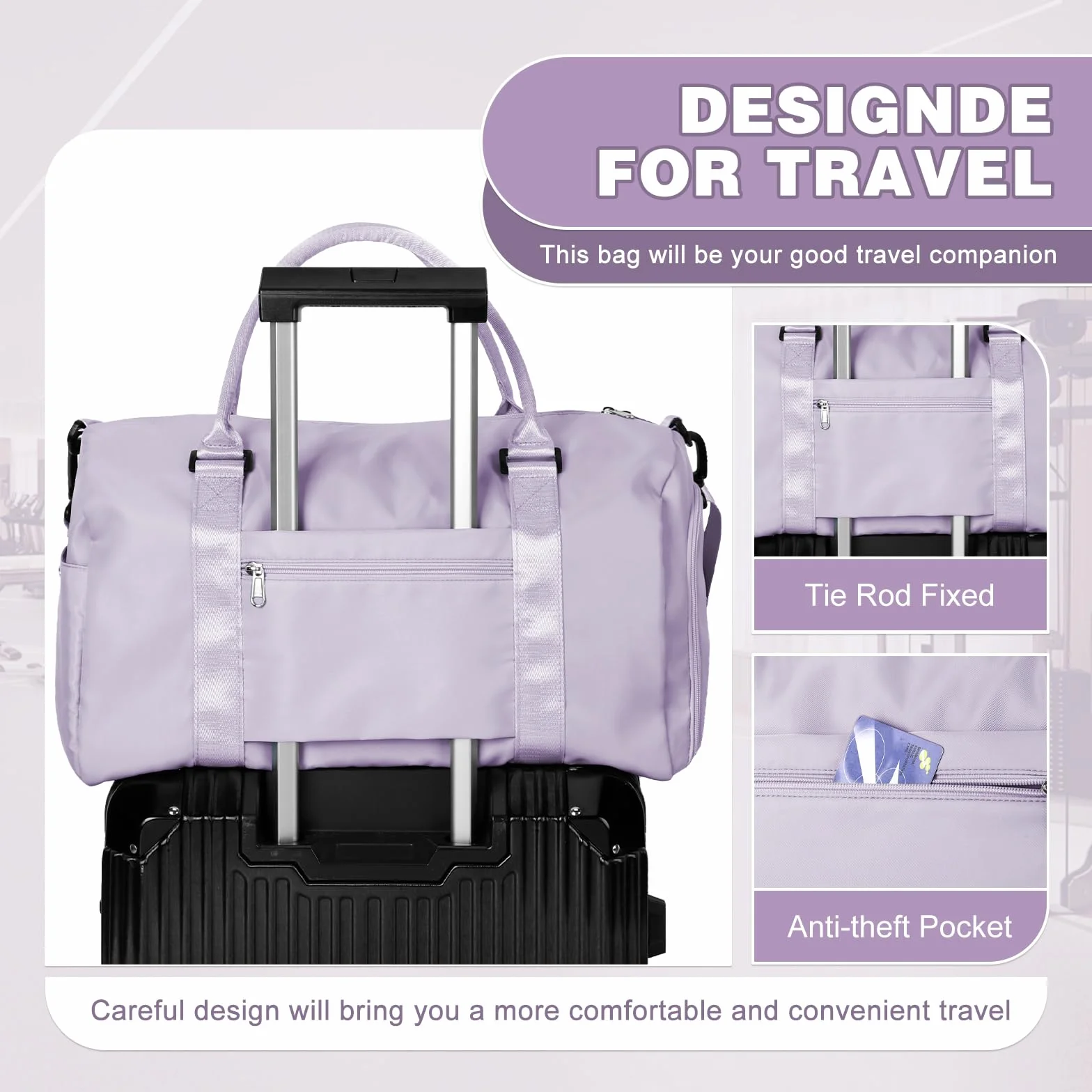 Sac de Sport Femme Homme Léger avec Compartiment Chaussures Poche Humide Duffle Bag Violet A11