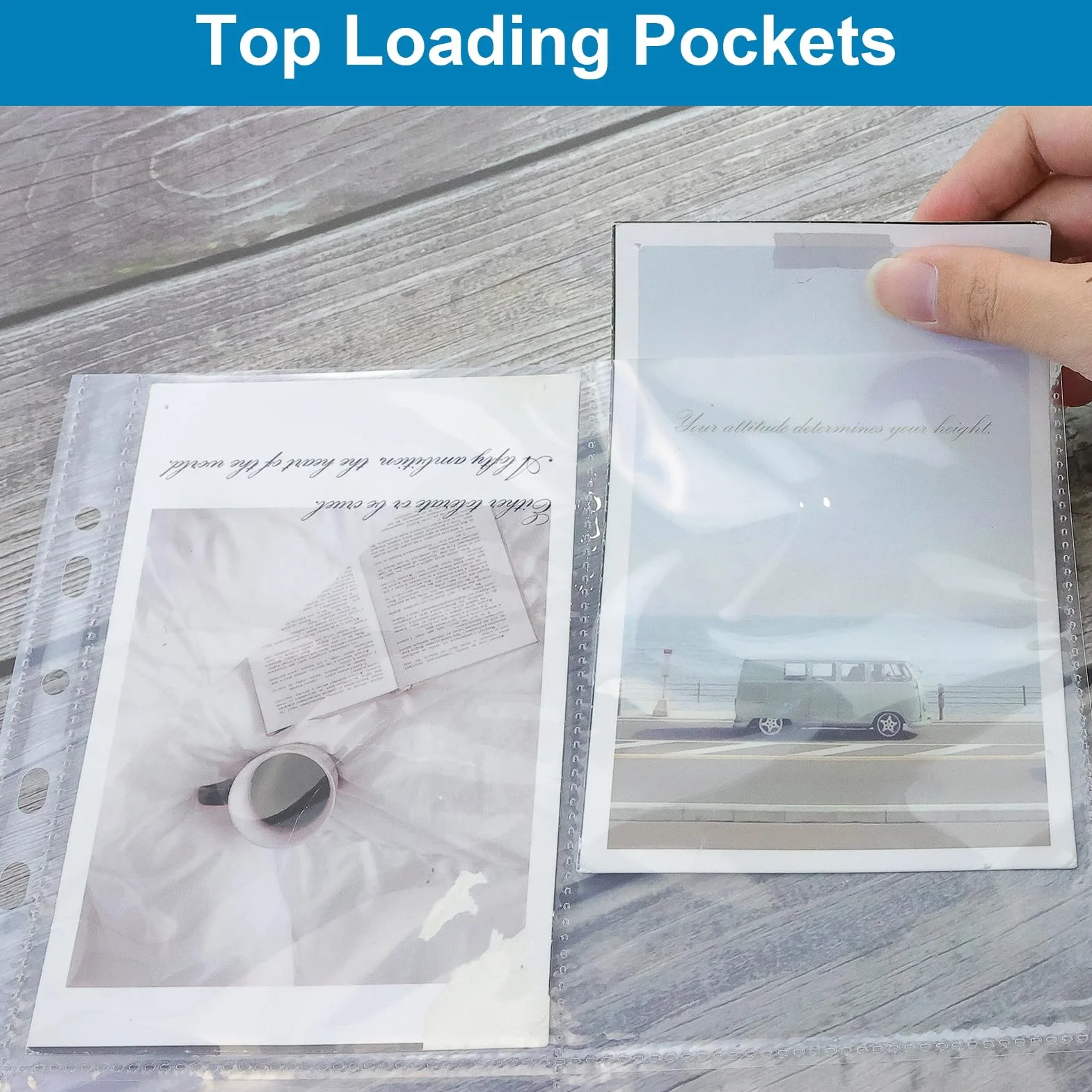 Lot de 55 pochettes A4 avec 440 compartiments double face, pochettes transparentes pour cartes postales avec 4 compartiments, pochettes transparentes A4, recharges pour albums photo