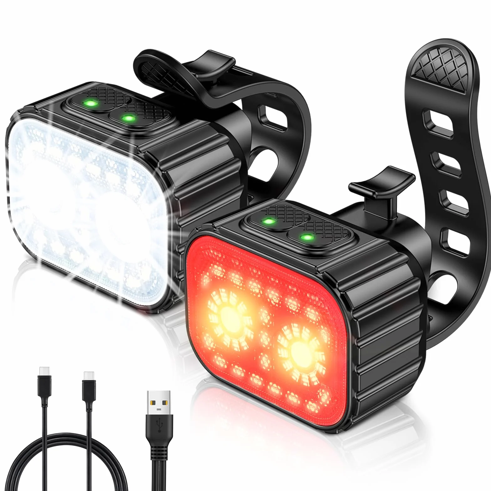CIRYCASE Lampe Vélo LED Avant et Arrière 8+12 Modes IPX6 USB Rechargeable