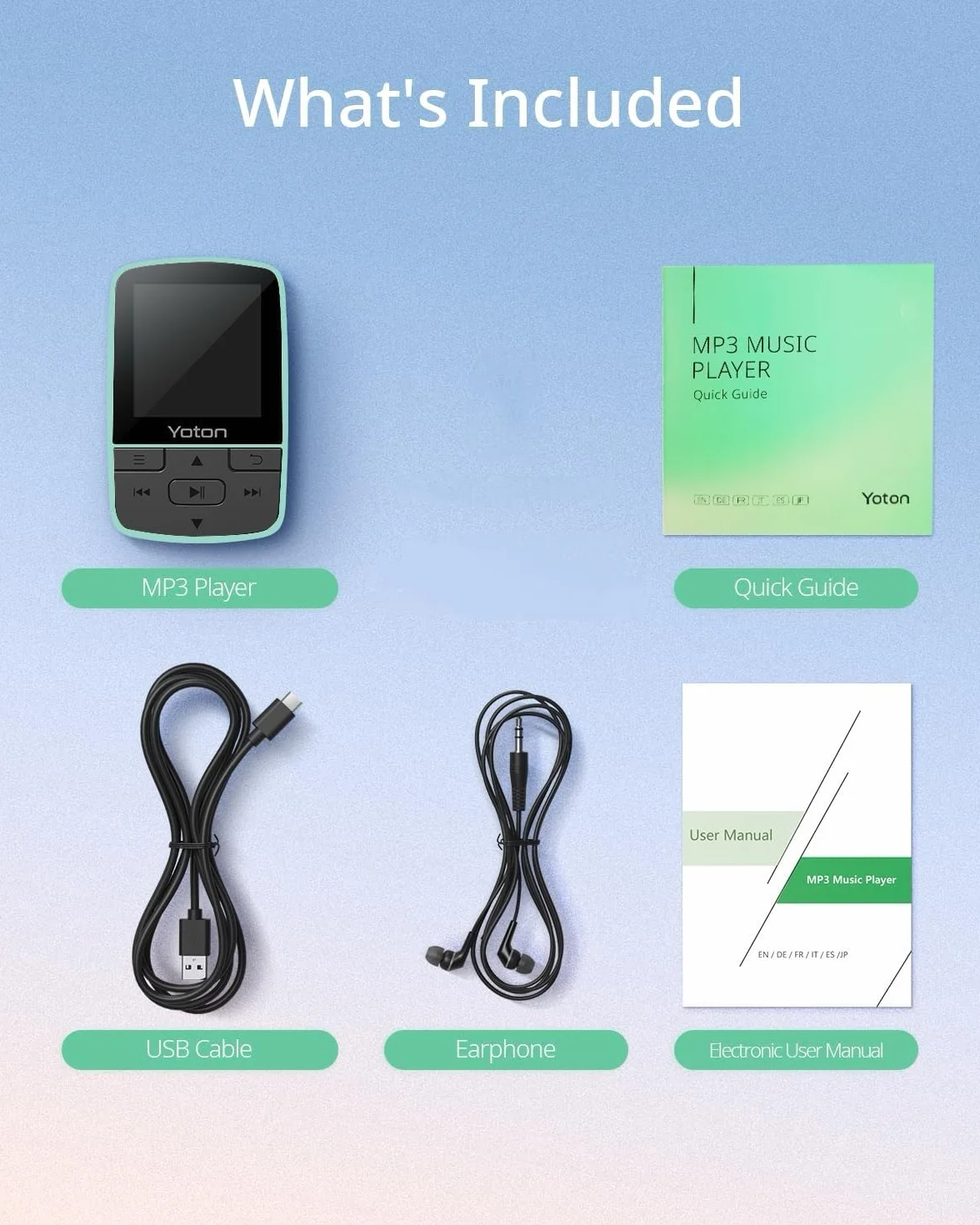 YOTON Lecteur MP3 Bluetooth 5.2 avec Clip, Son HiFi sans Perte, Radio FM, Vert