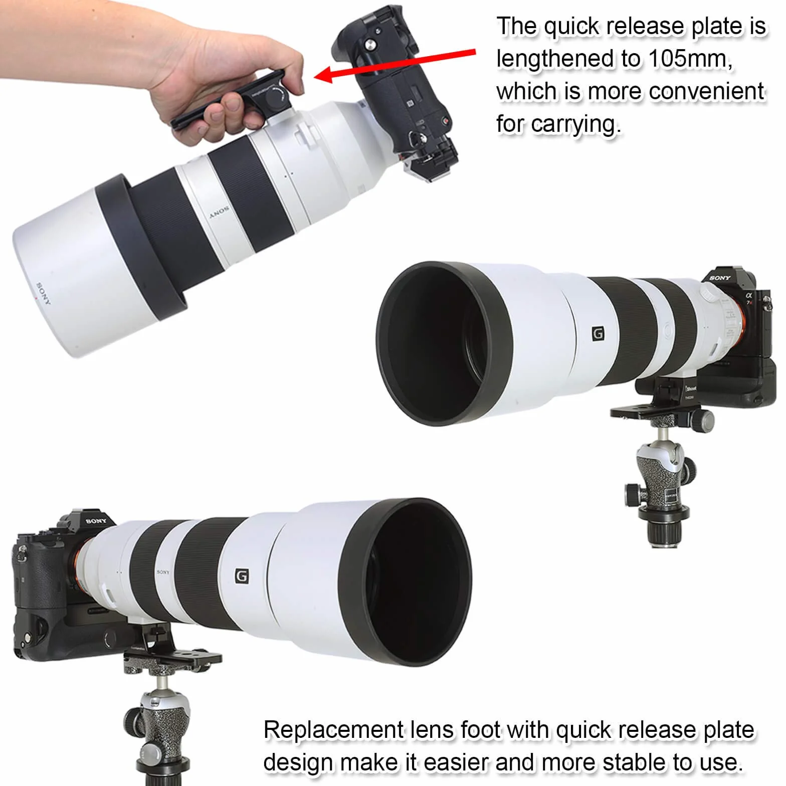 iShoot Pièces de rechange pour Sony FE 200-600 mm f/5.6-6.3 G OSS Lens - Anneaux de fixation pour trépied