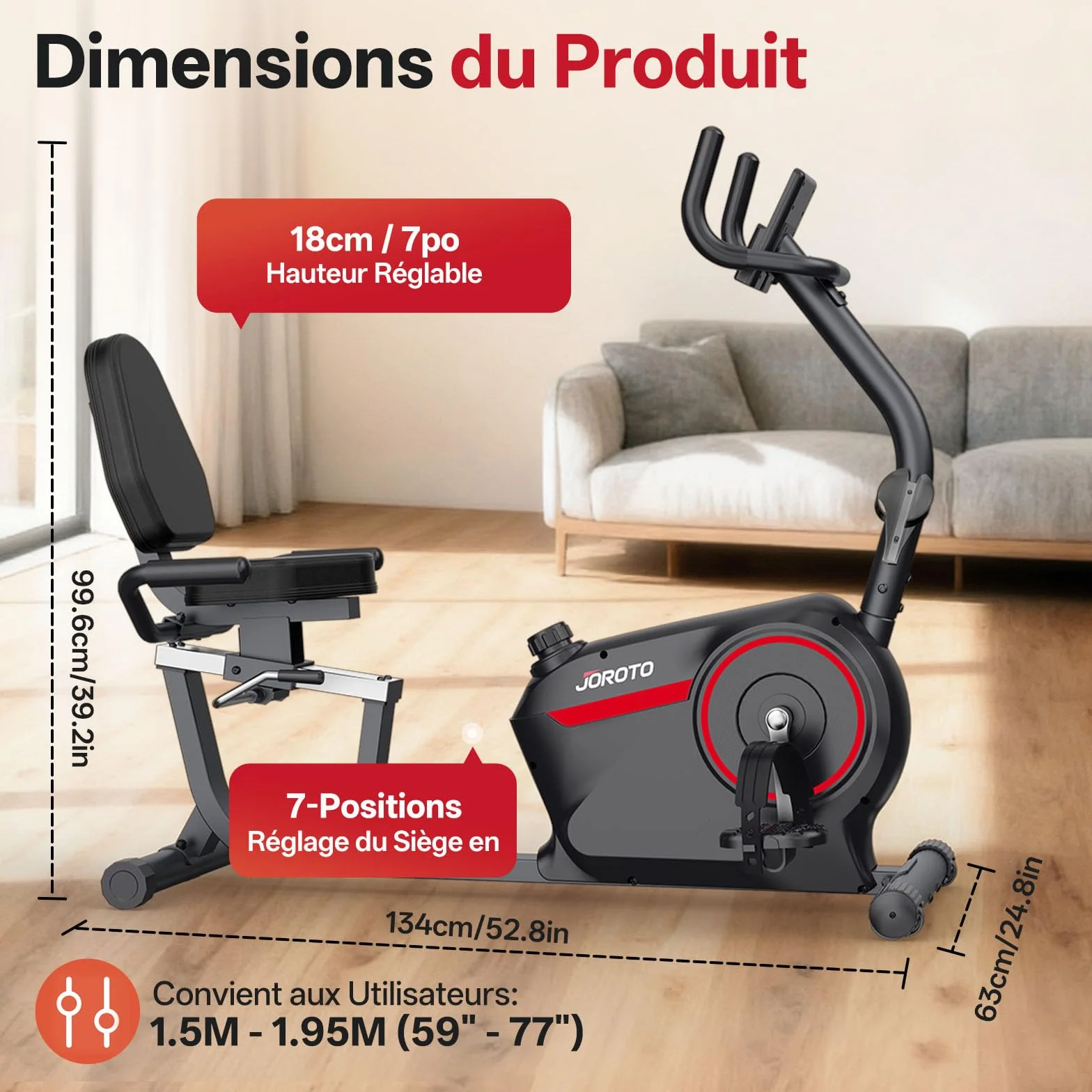 JOROTO JH30 JH30PRO Vélo d'Appartement Allongé Magnétique Bluetooth 136KG Écran LCD Siège Réglable