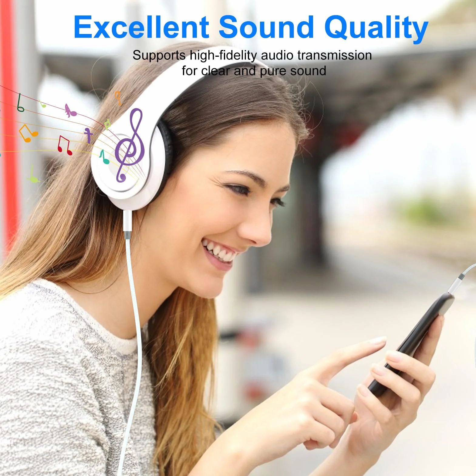 DAC USB-C à 3,5 mm pour iPhone 16/15 Pro Max, Galaxy S24/S23/S22 Ultra - Câble Audio Blanc
