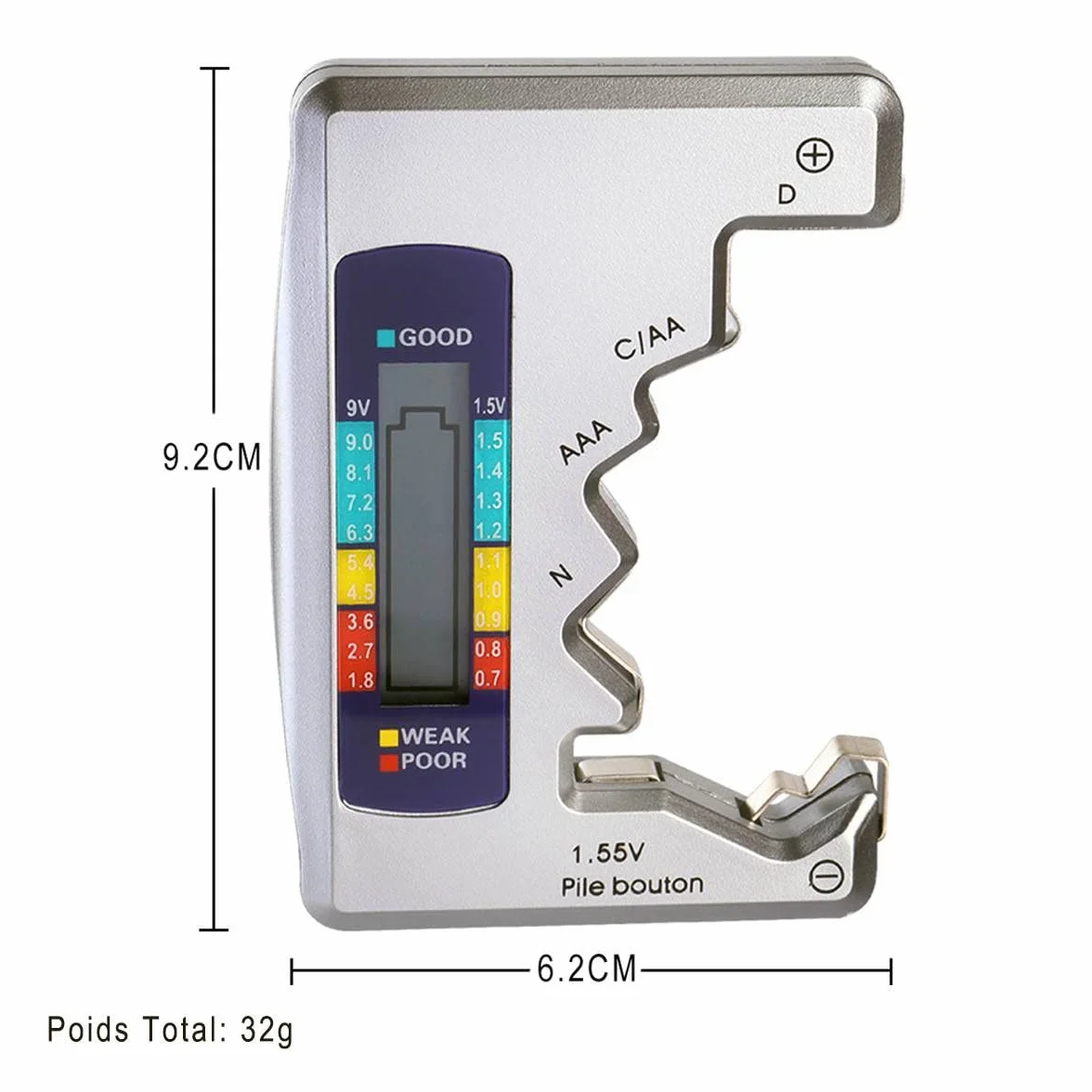 Treki Universel Testeur de Piles Numérique Digital pour AA AAA C D N 9V 1.5V Piles Bouton