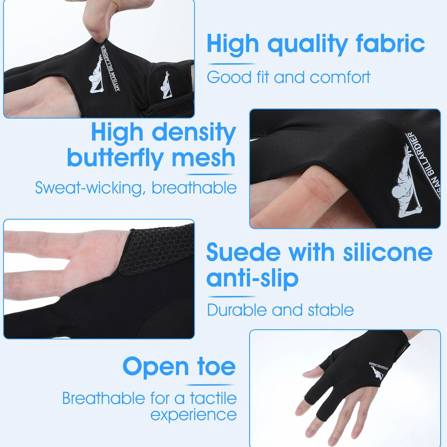 Gant de billard pour main gauche - Gants de sport pour queue de billard - Élastique à 3 doigts - Séchage rapide - Respirant