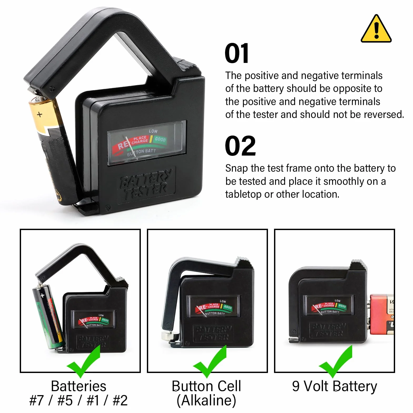Testeur de Piles Numérique Universel BT860 Compatible AA AAA C D 9V Boutons