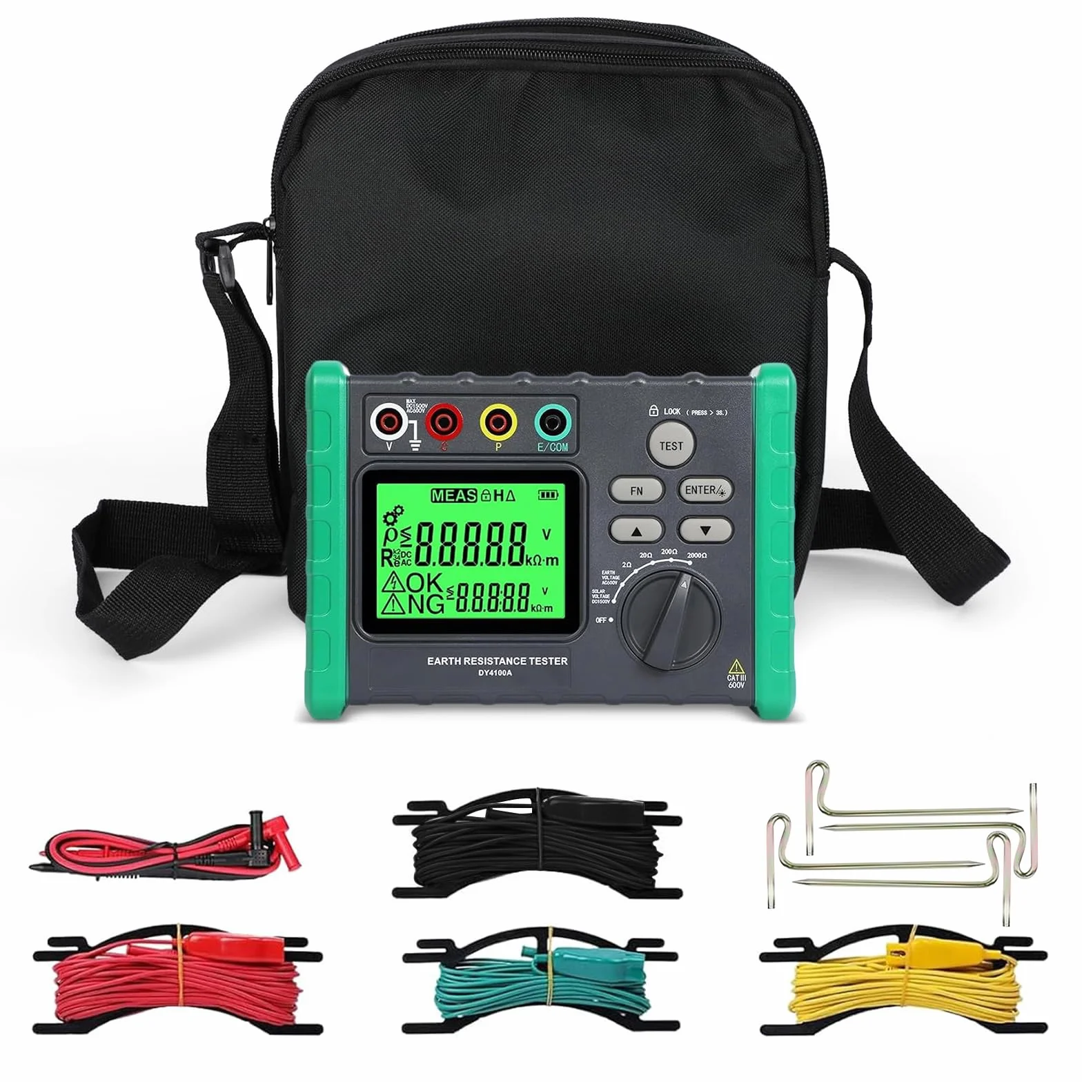 Testeur de Résistance à la Terre, 0~2000Ω Mesure de Résistance de Mise à la Terre Tension CA de 600V Mégohmmètre Earth Ground Resistance Tester