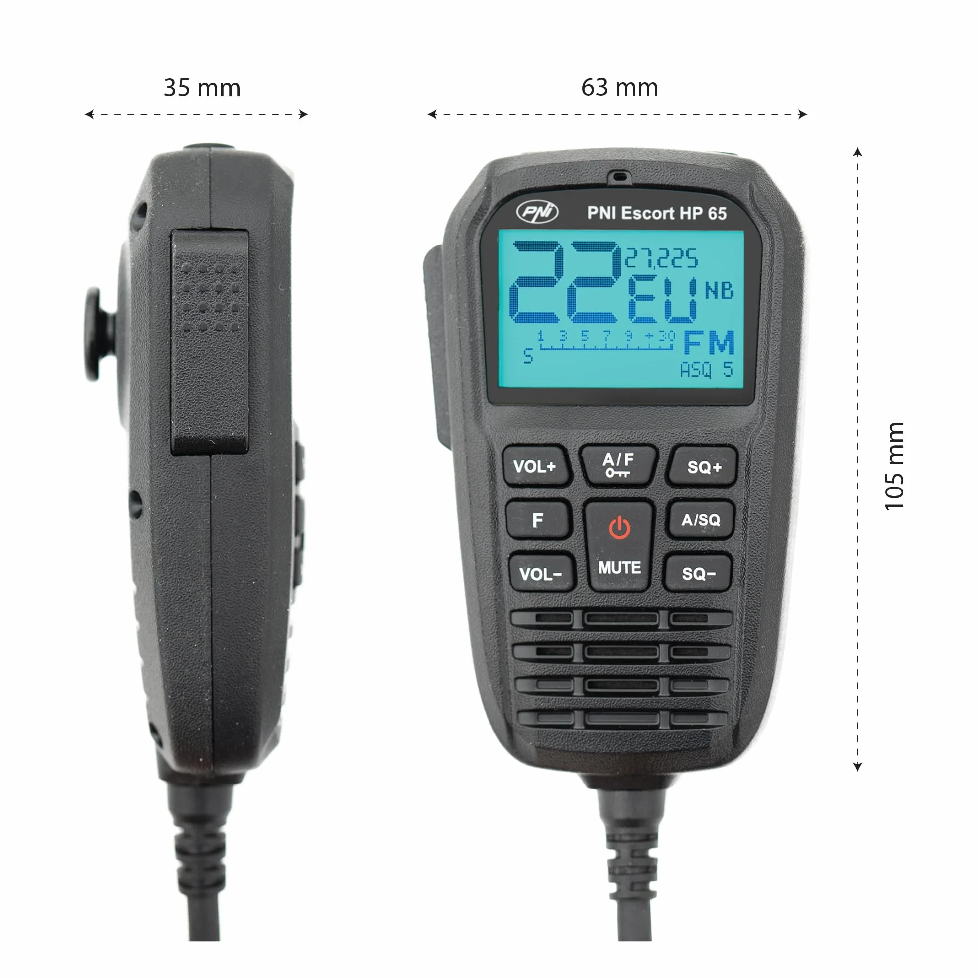 PNI Escort HP 65 ASQ Radio CB Multi-Normes Anti-Bruit 12V-24V