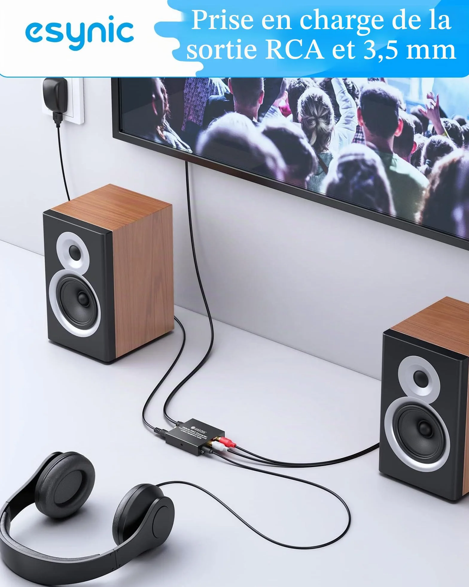 eSynic DAC convertisseur audio numérique vers analogique RCA L/R 3,5 mm câble optique PS3 Xbox 360 HDTV