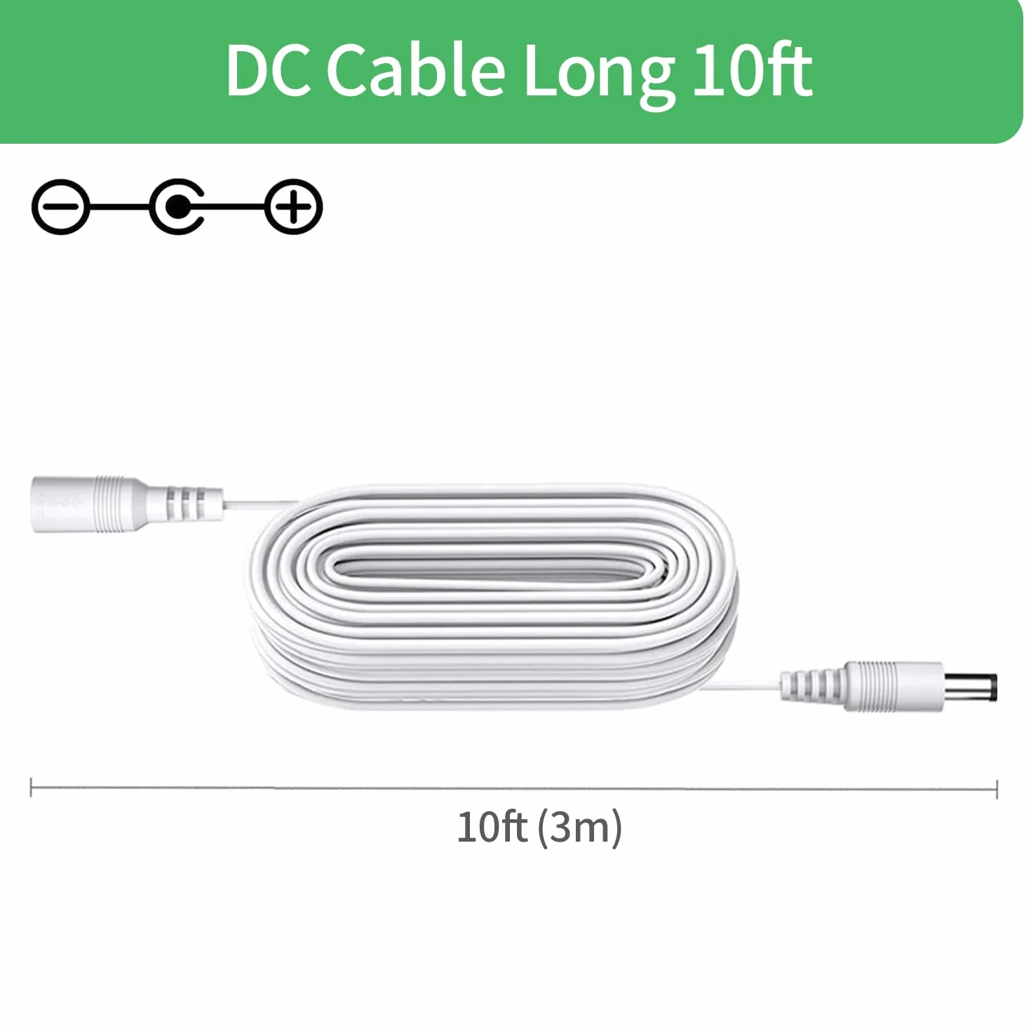 Câble d'extension de 3 m, prise 5,5 mm x 2,1 mm, DC 5 V 6 V 9 V 12 V 24 V pour caméra de vidéosurveillance, illuminateur infrarouge, imprimante, bande LED, blanc