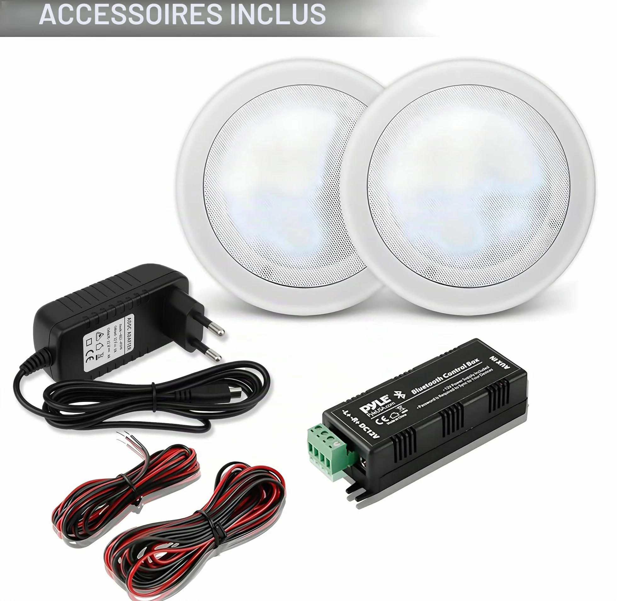 Pyle Enceintes Bluetooth 2 Voies à Encastrer Mur/Plafond avec Connexions Rapides et Grilles Interchangeables