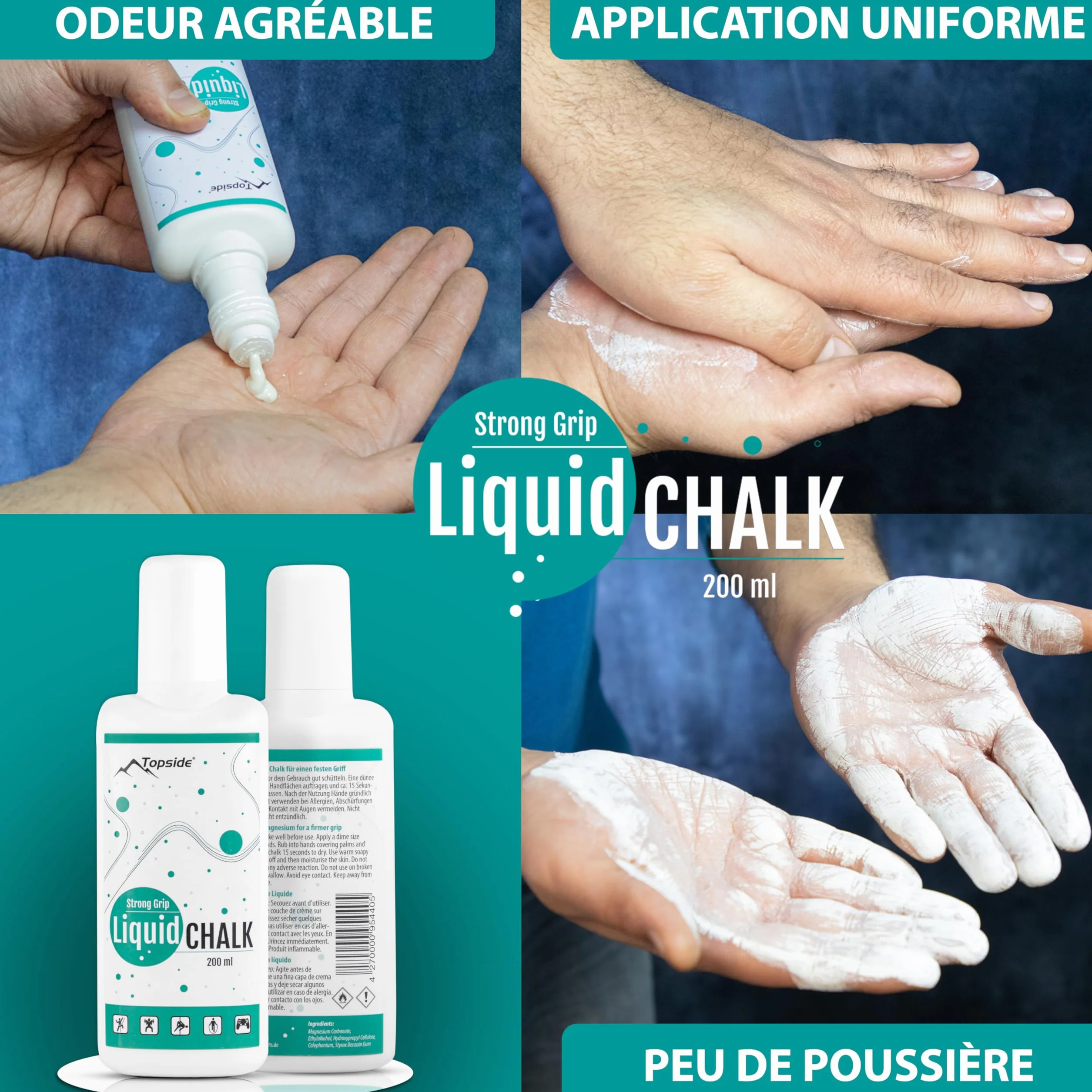 TOPSIDE Magnésie Liquide 200ml - Adhérence maximale pour Sport