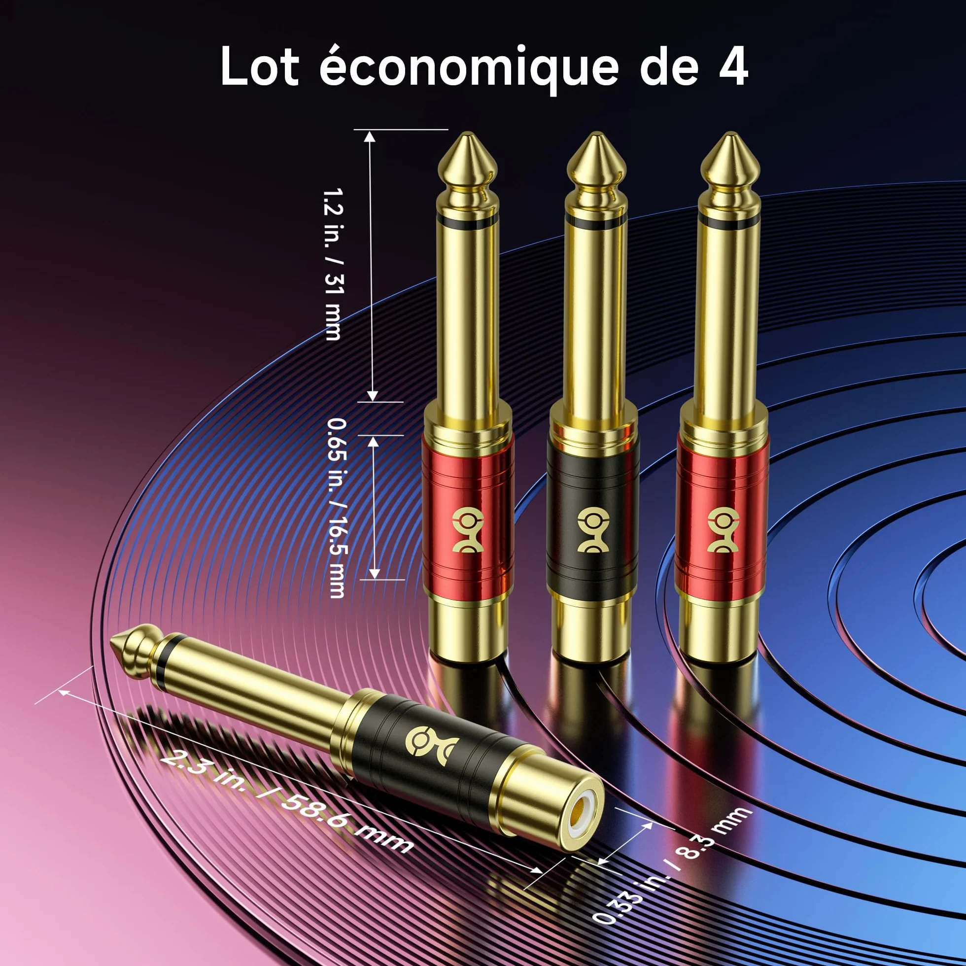 Cable Matters Lot de 4 adaptateurs RCA vers Jack 6,35 mm (1/4") TS Mono – Convertisseur Jack 6,35 mm vers RCA, pour TV, chaîne Hi-FI, ampli, Instruments et équipements Audio domestiques