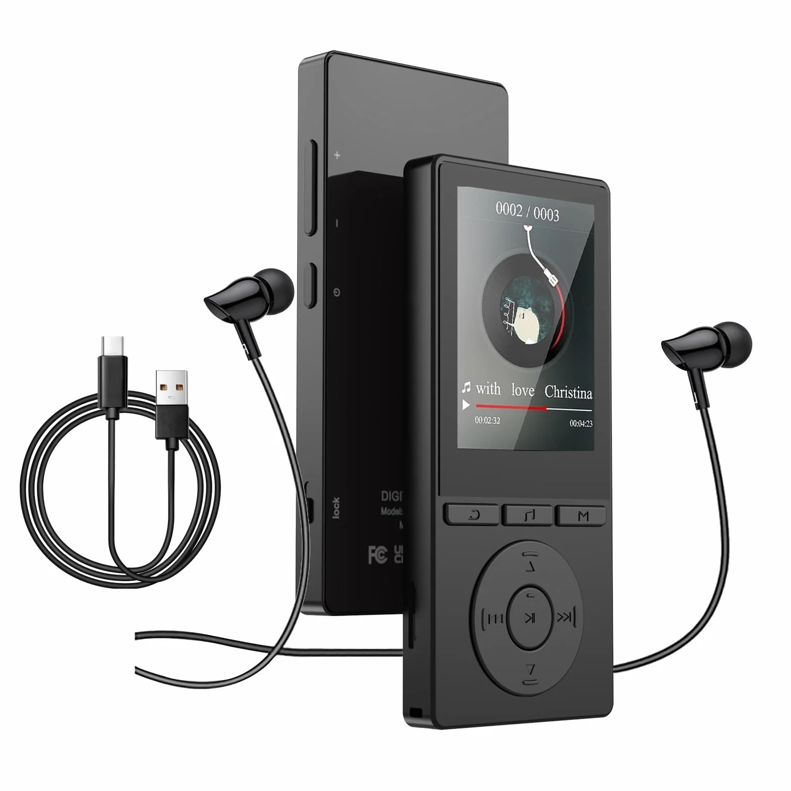 Lecteur MP3 Bluetooth 5.3 64 Go avec Haut-Parleurs, Radio FM, Écran Couleur 2,4 Pouces, Noir