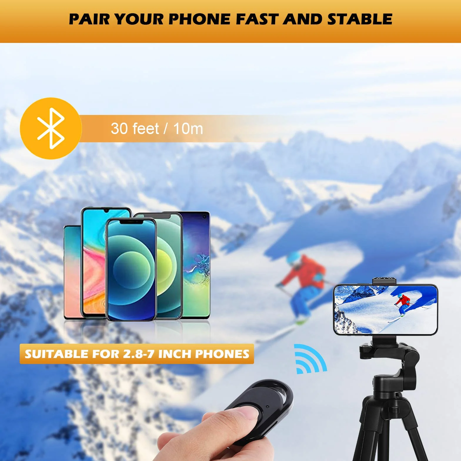GRIFEMA Trepied Smartphone Pied Appareil Photo Pliable, 55”/140cm Alluminio Trepied Telephone avec Télécommande bluetooth et Support de fixation, Compatible avec iPhone/Android/Appareil Photo, GB1001