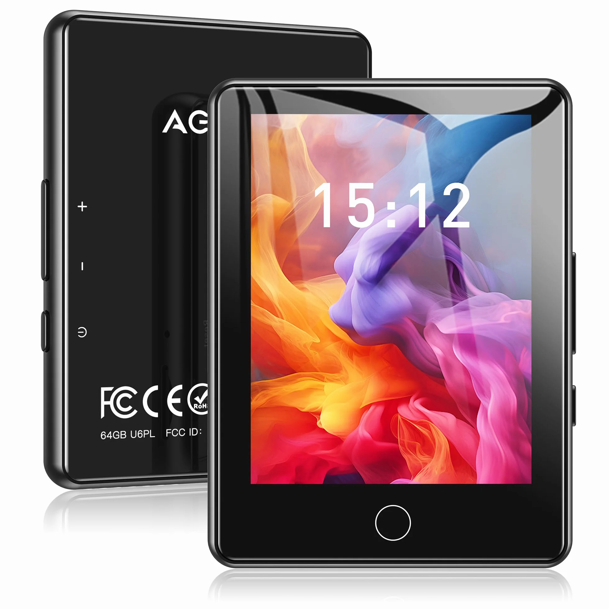 AGPTEK Lecteur MP3 Bluetooth 5.3 64Go, Baladeur Numérique 2.8" Écran Tactile HiFi Sport avec Haut-Parleur Radio FM Enregistreur