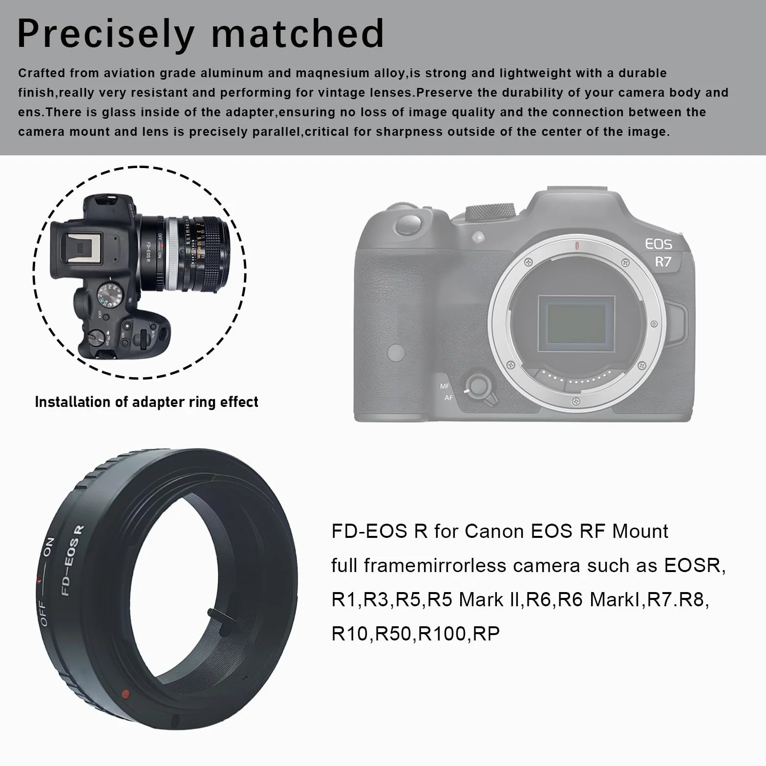FD-EF R Bague d'adaptation pour Objectif FD/FL Compatible avec Appareil Photo EF R-Mount EF RF RP, FD to EFS R