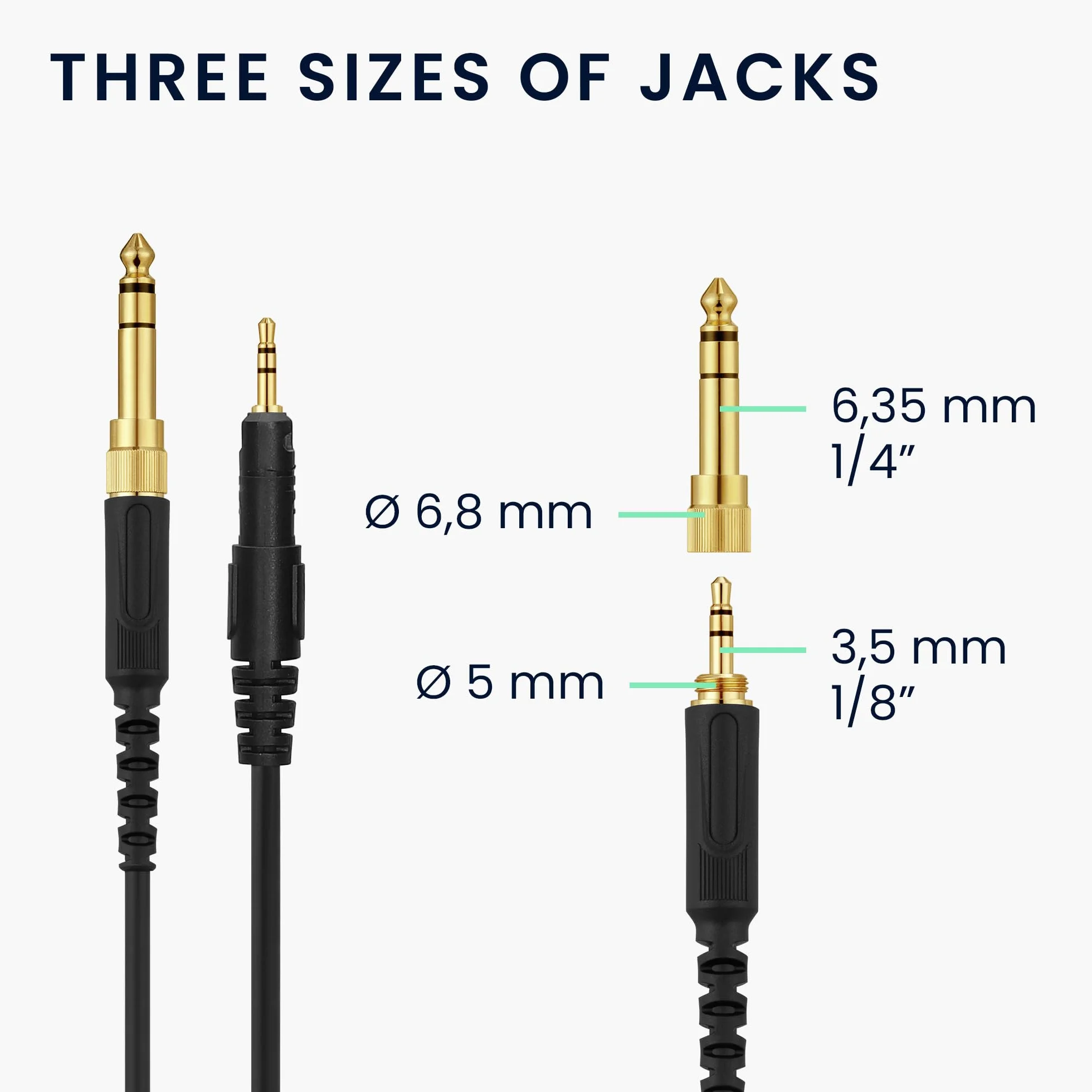 kwmobile Câble compatible avec AudioTechnica ATH-M50X / M40X / M60X / M70X - Câble de Rechange 3,5mm pour Casque Audio avec Adaptateur Connecteur 6,35 mm