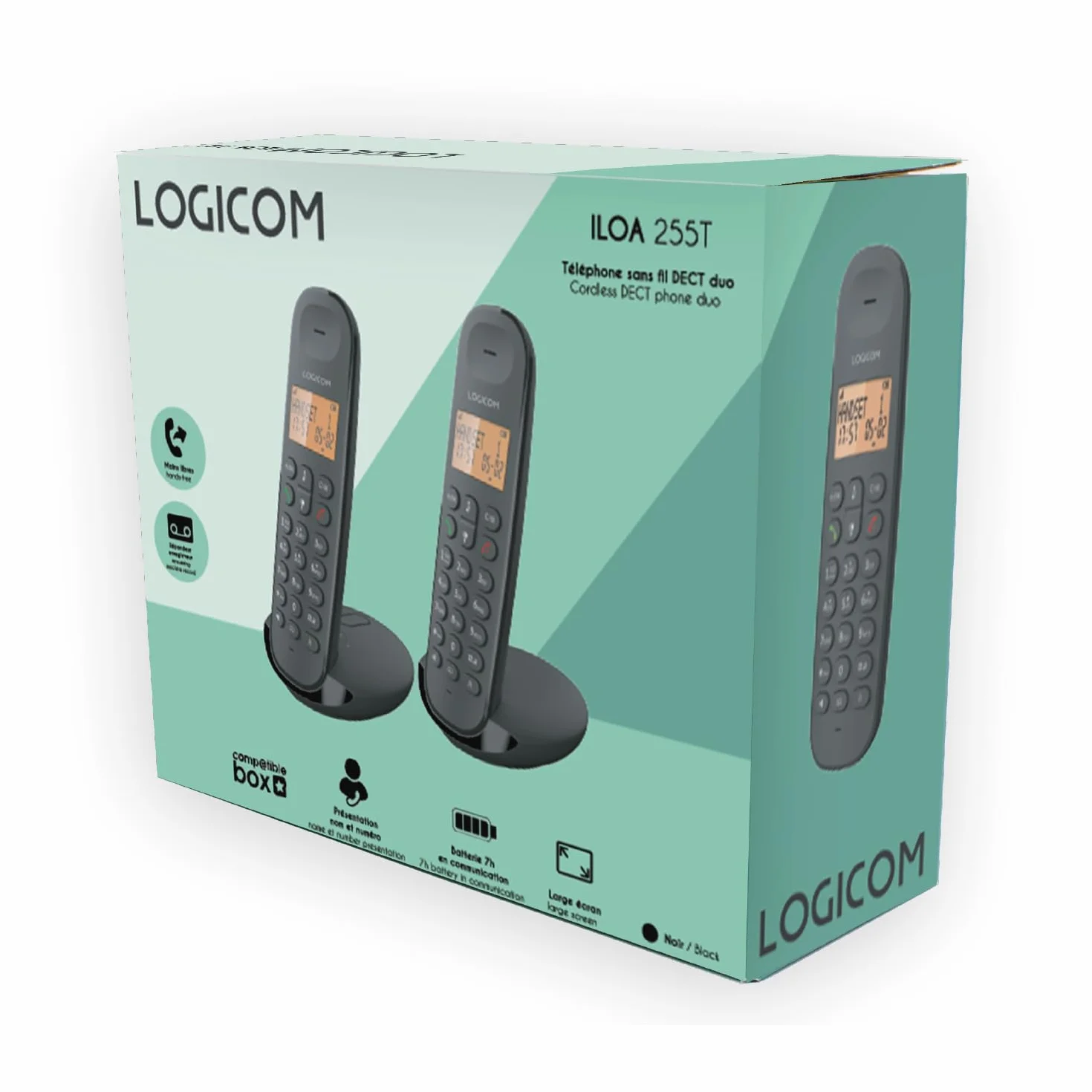 Logicom ILOA 255T Téléphone Fixe sans Fil avec Répondeur Enregistreur - Duo - Téléphones analogiques et dect - Noir