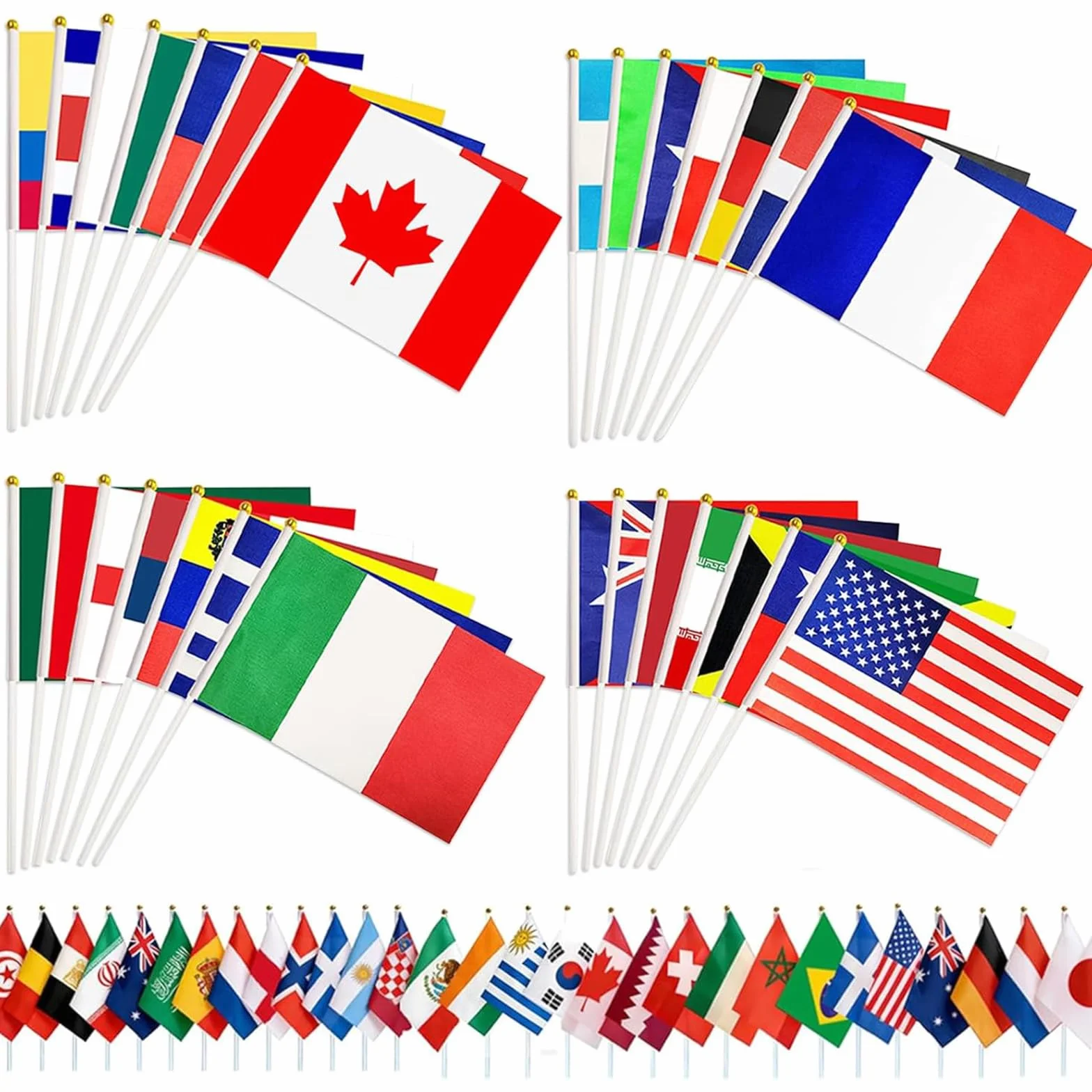 Drapeaux Coupe du Monde Football 2026, Mini Drapeaux 48 Pays, 14x21cm, avec Bâtons