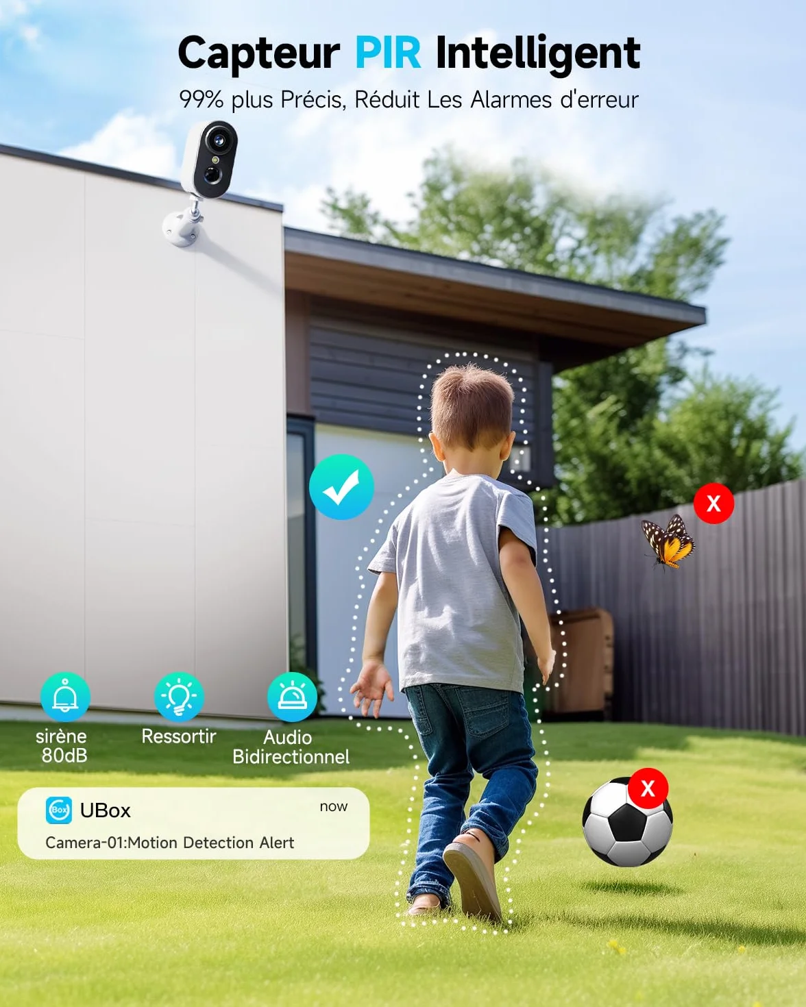 2K Caméra Surveillance WiFi Exterieure sans Fil Batterie - Camera Surveillance WiFi avec Panneau Solaire, Vision Nocturne Couleur, Extérieure/Intérieure, PIR Détection Mouvement, IP66, 2,4 GHz