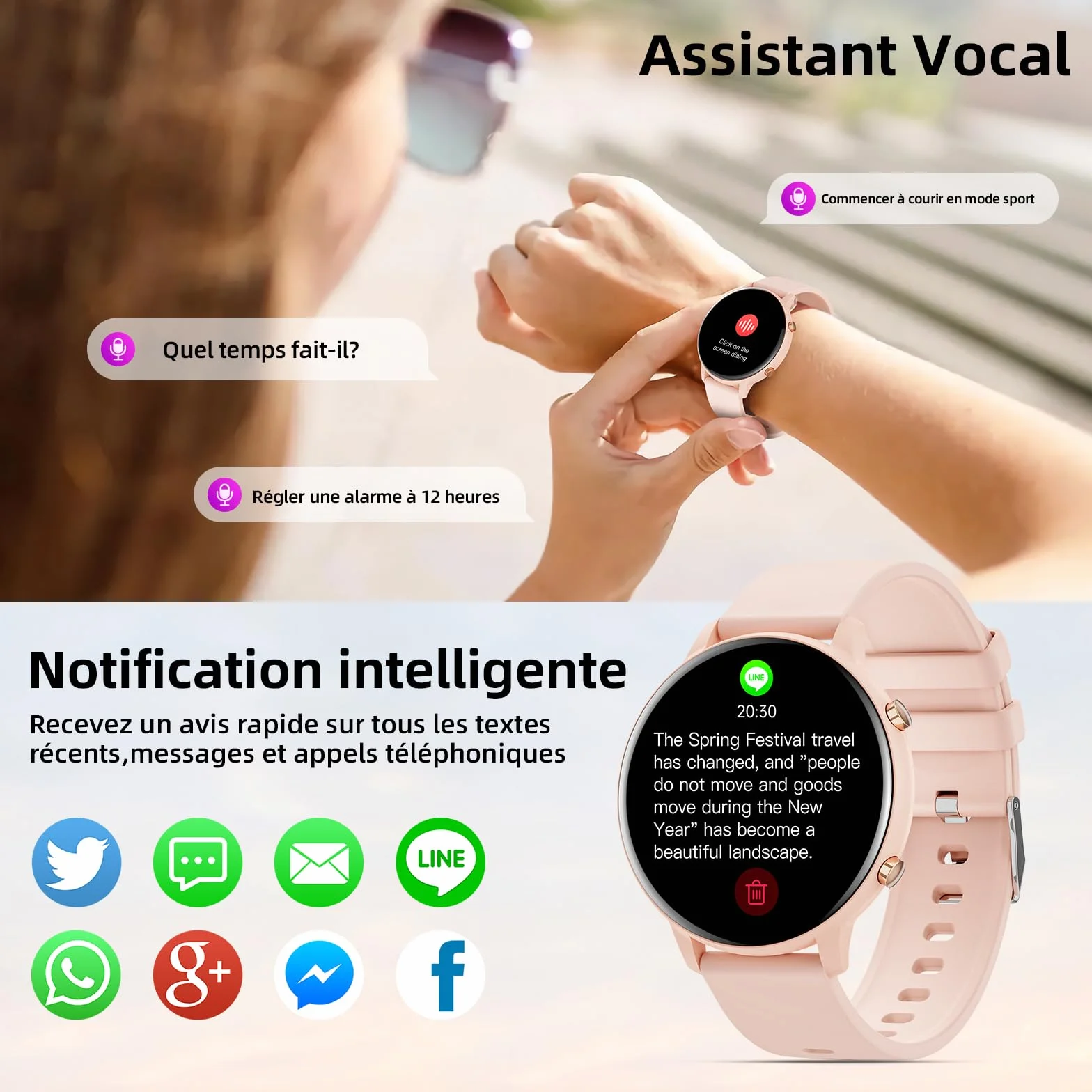 Hwagol Montre Connectée Homme Femme 1.39" Smartwatch avec Podometre, Moniteur Sommeil, avec 140+ Sportifs, Smartwatch Montre Intelligente Bracelet pour Android iOS