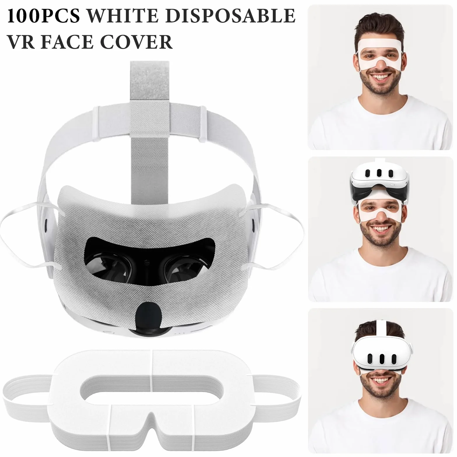 Geekria Lot de 100 Masques VR jetables compatibles Meta Quest 3, Quest 2, Quest Pro, PSVR 2, PICO 3, PICO 4, Protection des Yeux VR Blanc