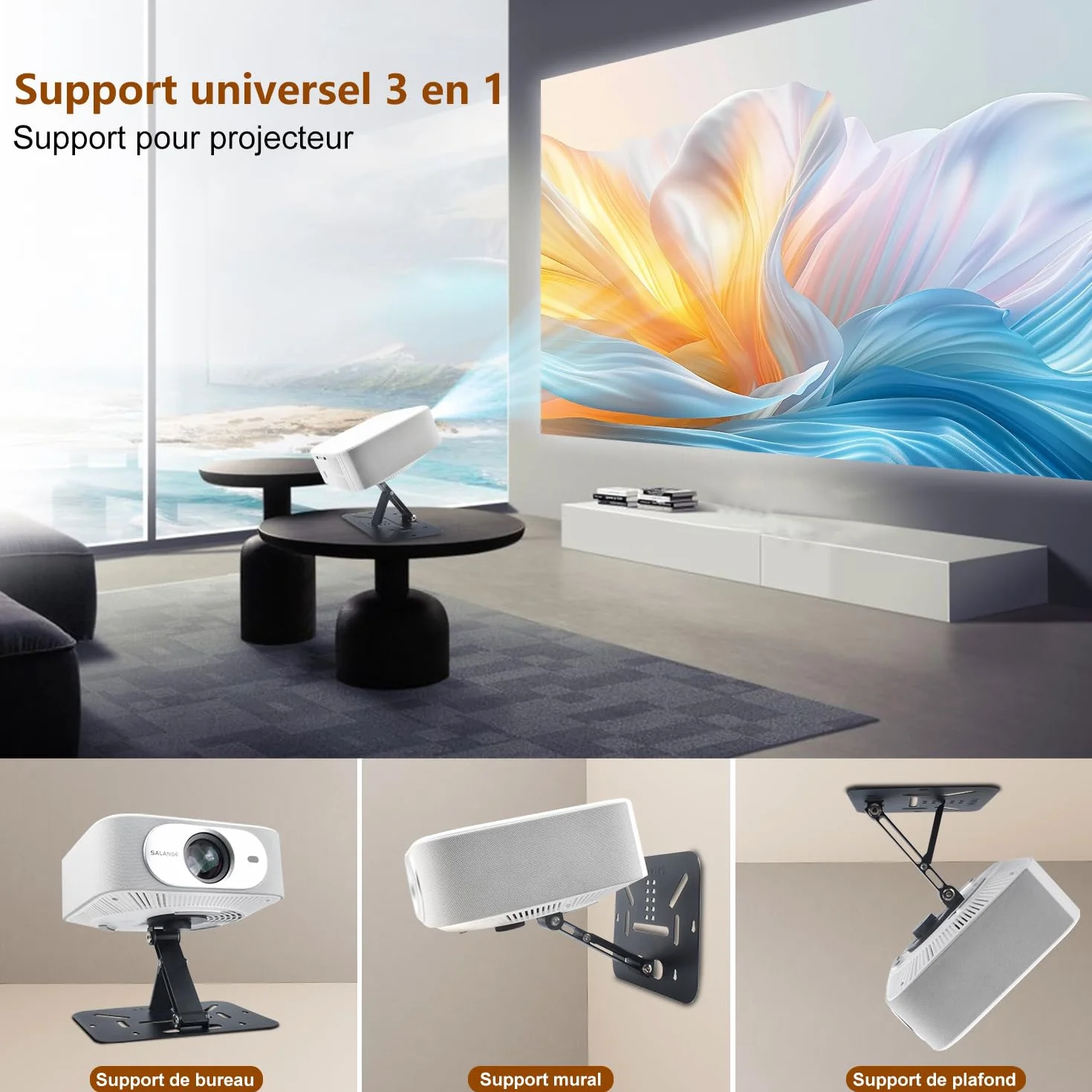 Salange Support de Videoprojecteur sur Pied Table, Rotation 360°, Compatible Projecteurs Filetage 1/4", Noir