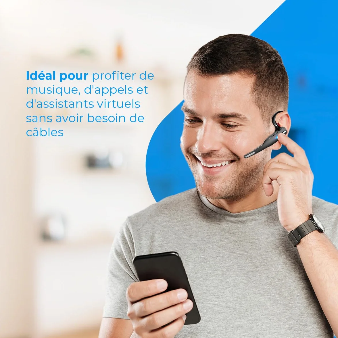 NK Casque d'écoute sans Fil avec Bluetooth 5.0 - Casque d'écoute avec kit Mains Libres, Microphone, Capture de la Voix Claire, Batterie de 100 mAh, étui de Transport Inclus - Iphone & Android
