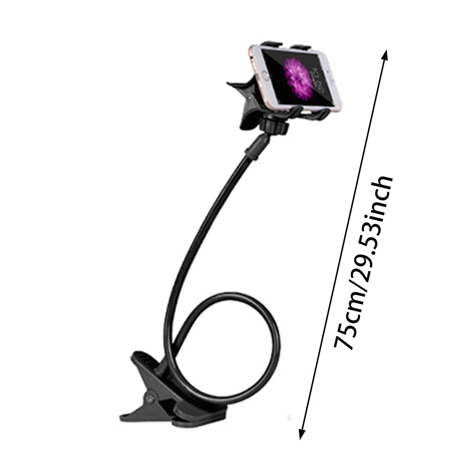 Generisch - Support de Téléphone Portable Flexible pour Bureau, Bras Long, Avec Clip pour Tête de Lit, Table de Chevet, Support Paresseux, Noir, 75 cm