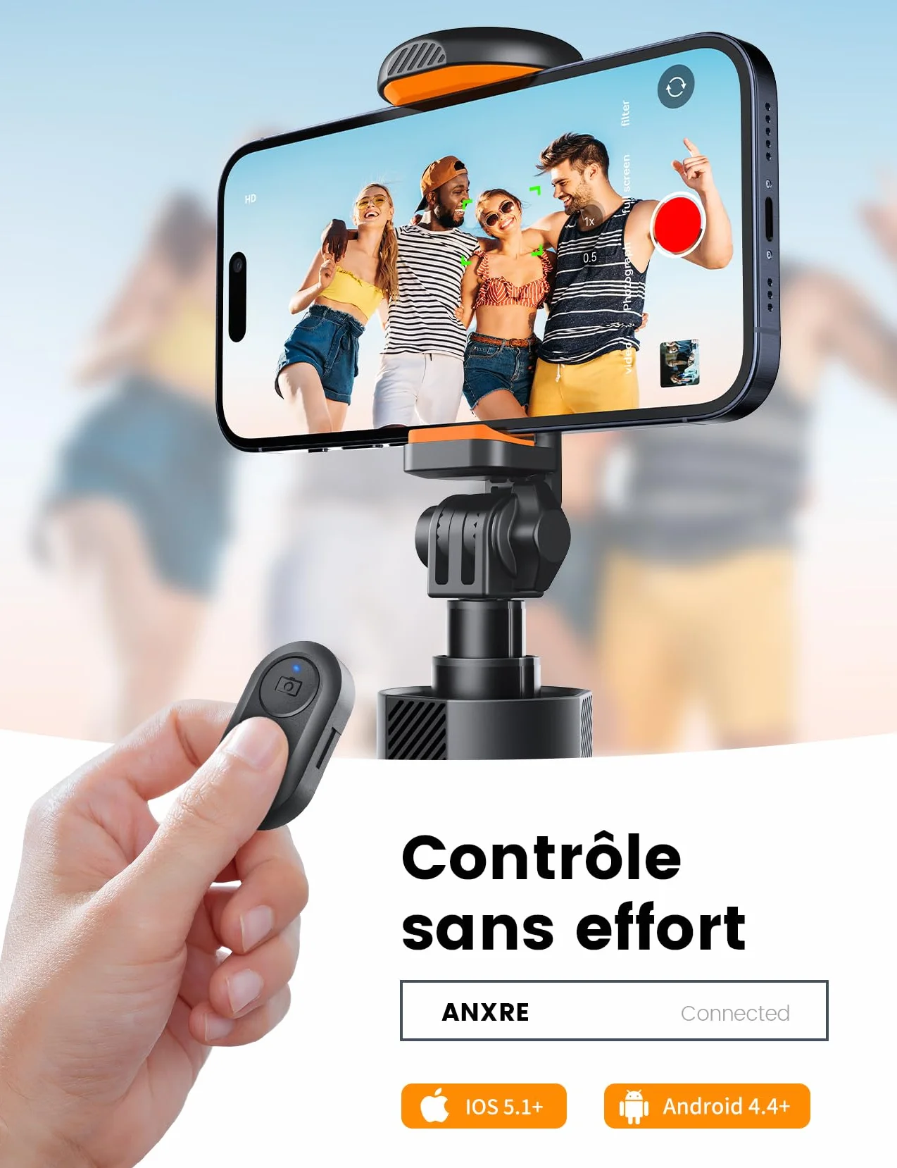 ANXRE 180cm Trépied Selfie avec Télécommande Détachable, Perche Extensible NT79 pour Smartphone et GoPro