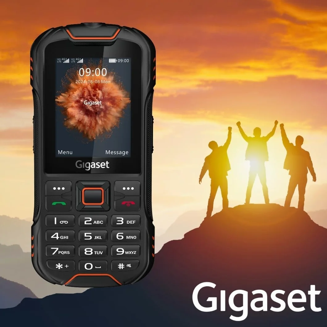 Gigaset GLX8 Plus Téléphone Portable à Touches 4G Robuste IP68 Double SIM Bluetooth 5.0 Écran LCD 2,4" Noir/Orange