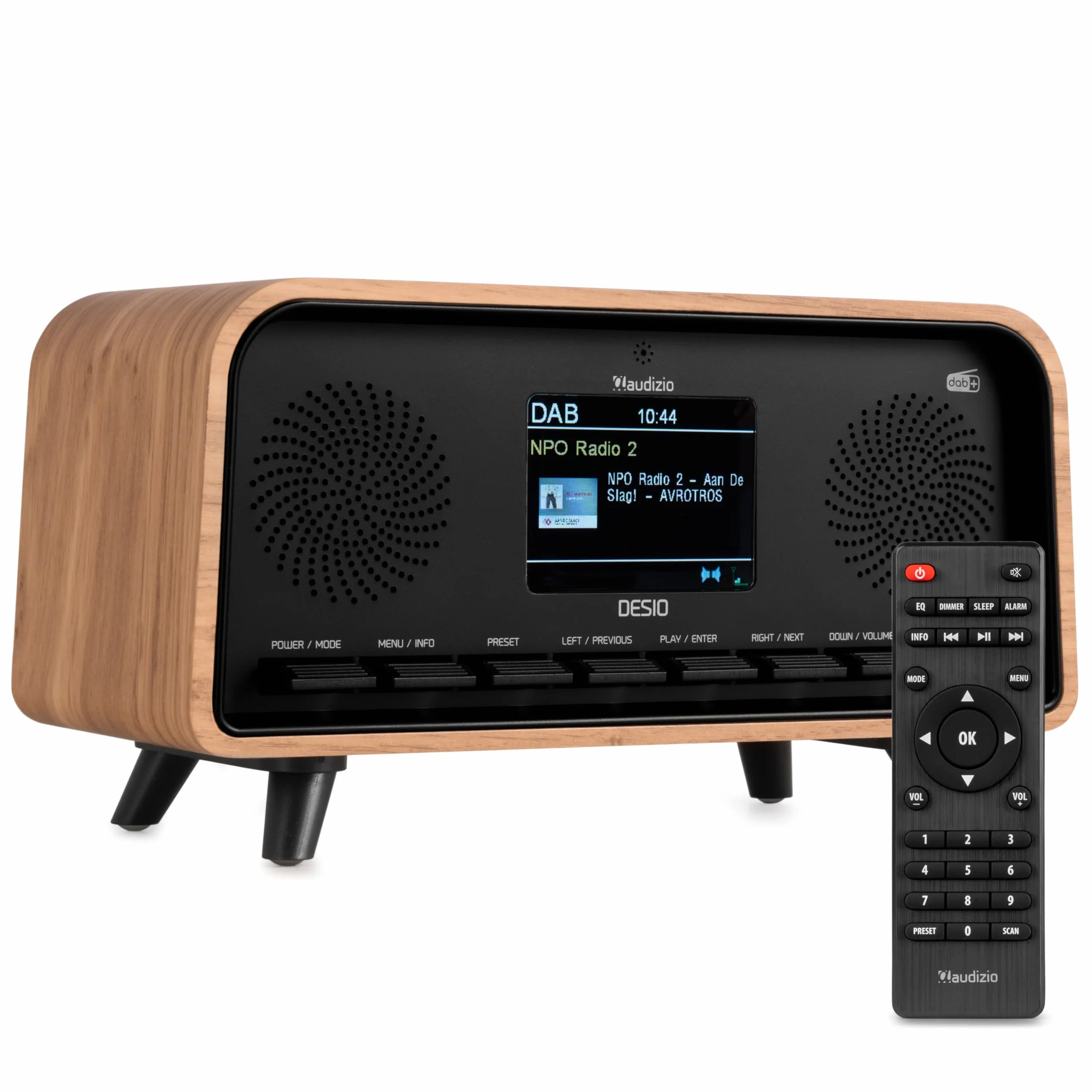 Audizio Desio Radio Dab/Dab+/FM avec BT 5.0, Écran Couleur 2,4", Port USB et Entrée AUX 3,5 mm, Design Rétro Couleur Chêne, Alarme et Minuterie, Idéale pour Salon, Cuisine ou Chambre