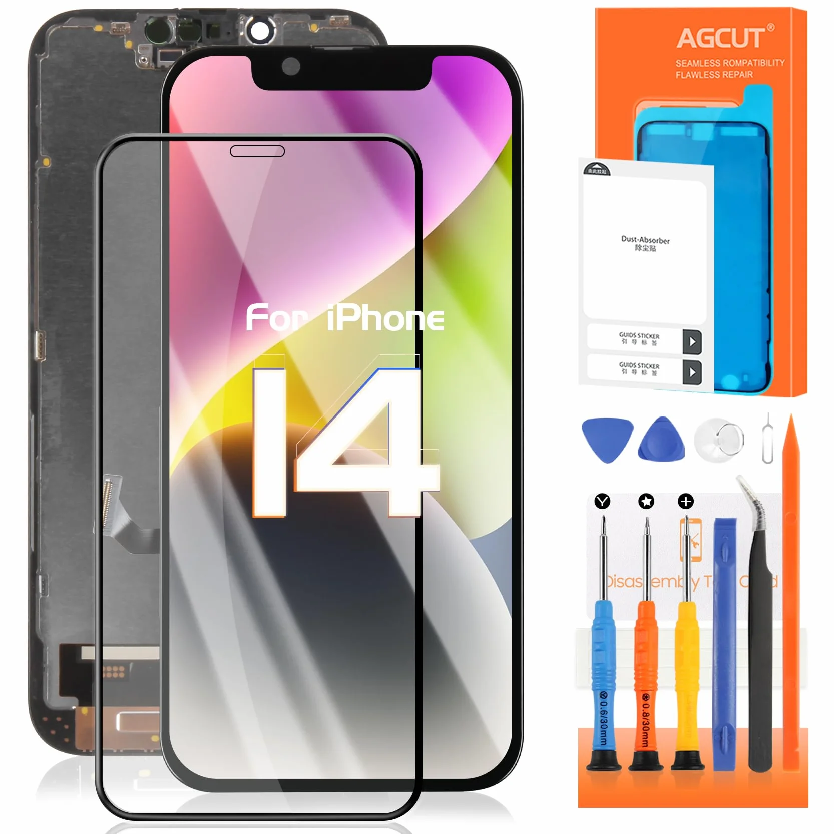 AGCUT Écran LCD pour iPhone 14 LCD Affichage pour iPhone 14 A2882 A2649 A2881 A2884 A2883 6,1" Incell 3D Touch LCD Display Ecran Replacement Tactile Numériseur Complet avec Réparation - Noir